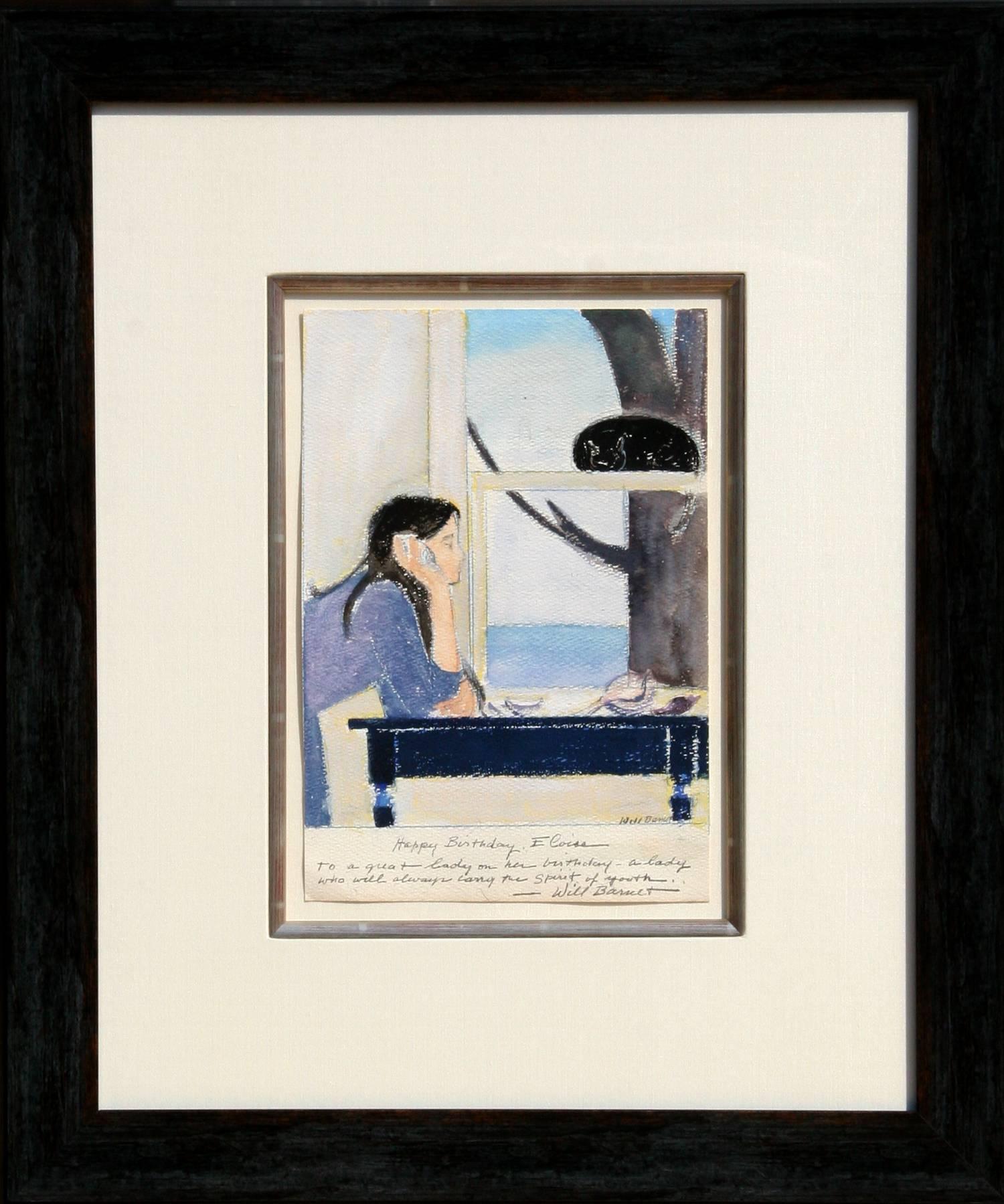Artist: Will Barnet, American (1911 - 2012)
Title: Spirit of Youth
Year: circa 1980
Medium: Watercolor and Pastel on Paper, signed and dedicated
Size: 11 in. x 7.5 in. (27.94 cm x 19.05 cm)
Frame Size: 23 x 19 inches 