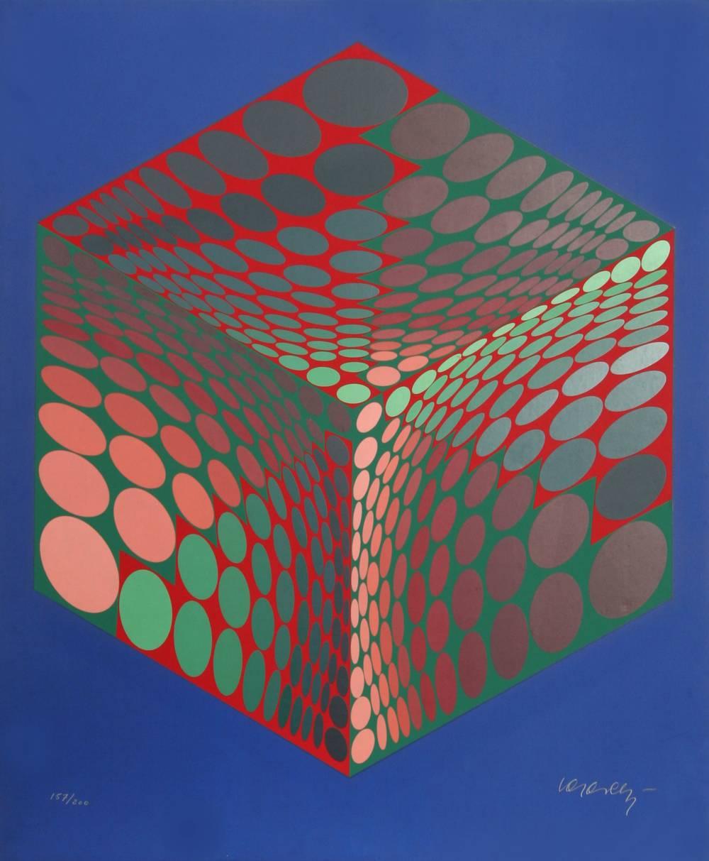 Victor Vasarely Abstract Print - Parmenide (Red, Green, & Blue)
