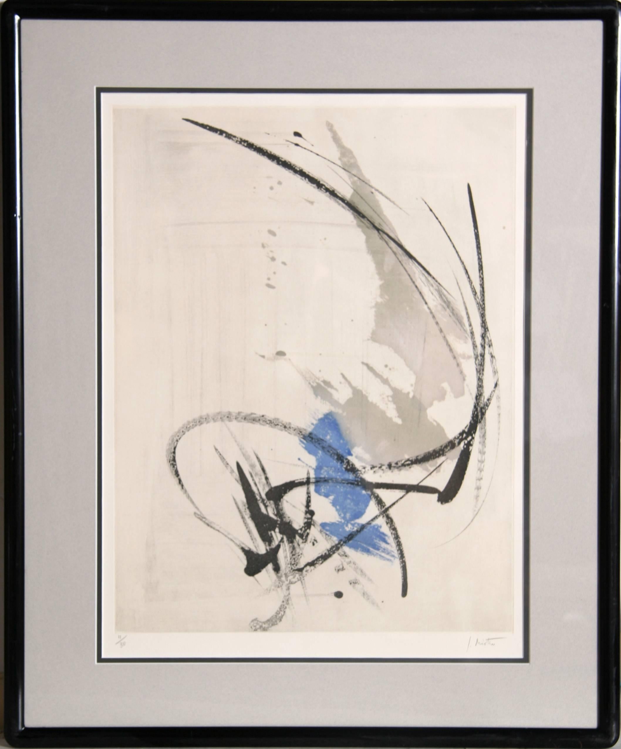 Jean Miotte Abstract Print - Untitled (Blue)