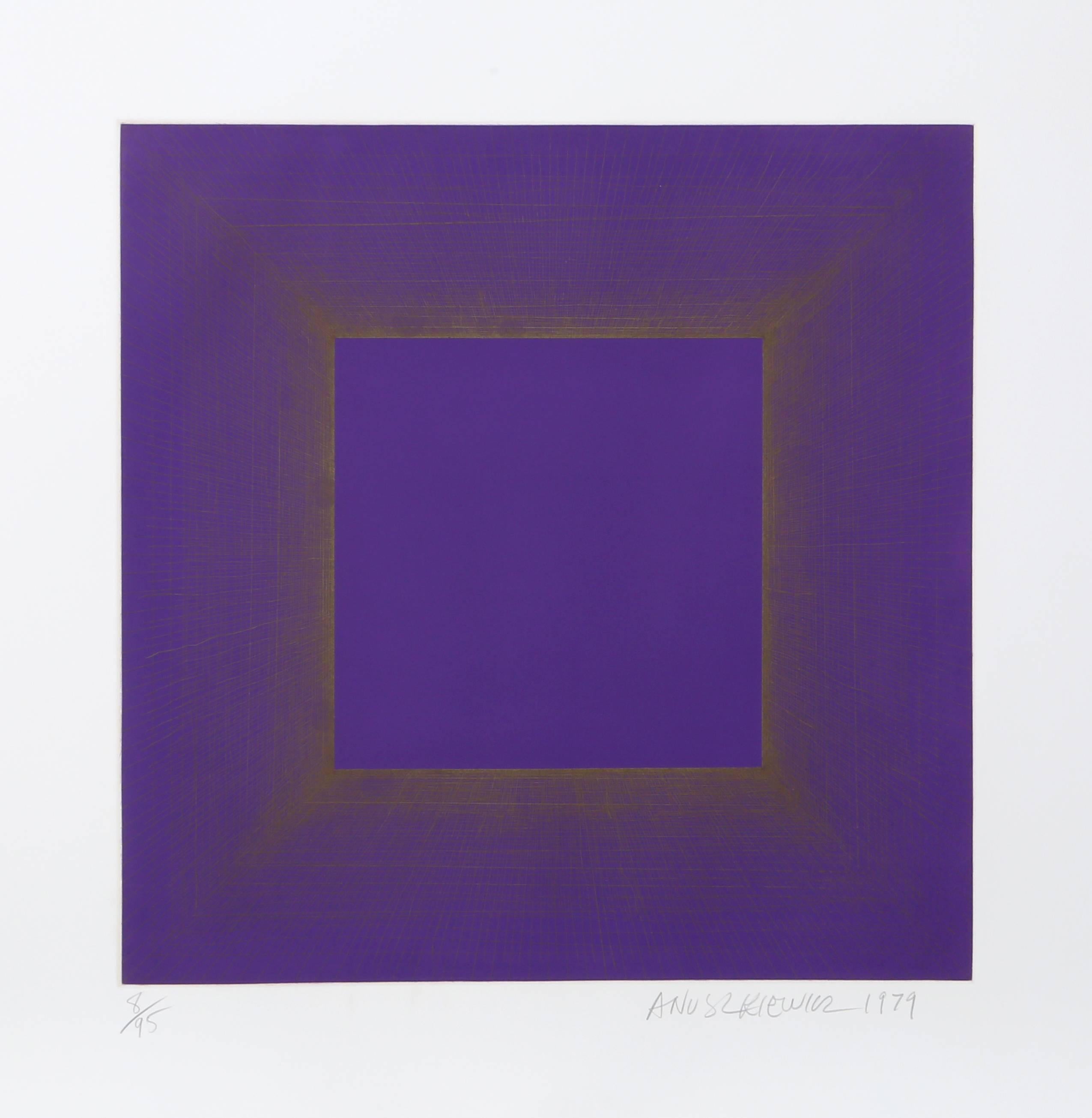 Richard Anuszkiewicz Abstract Print - Midnight Suite (Purple with Silver)