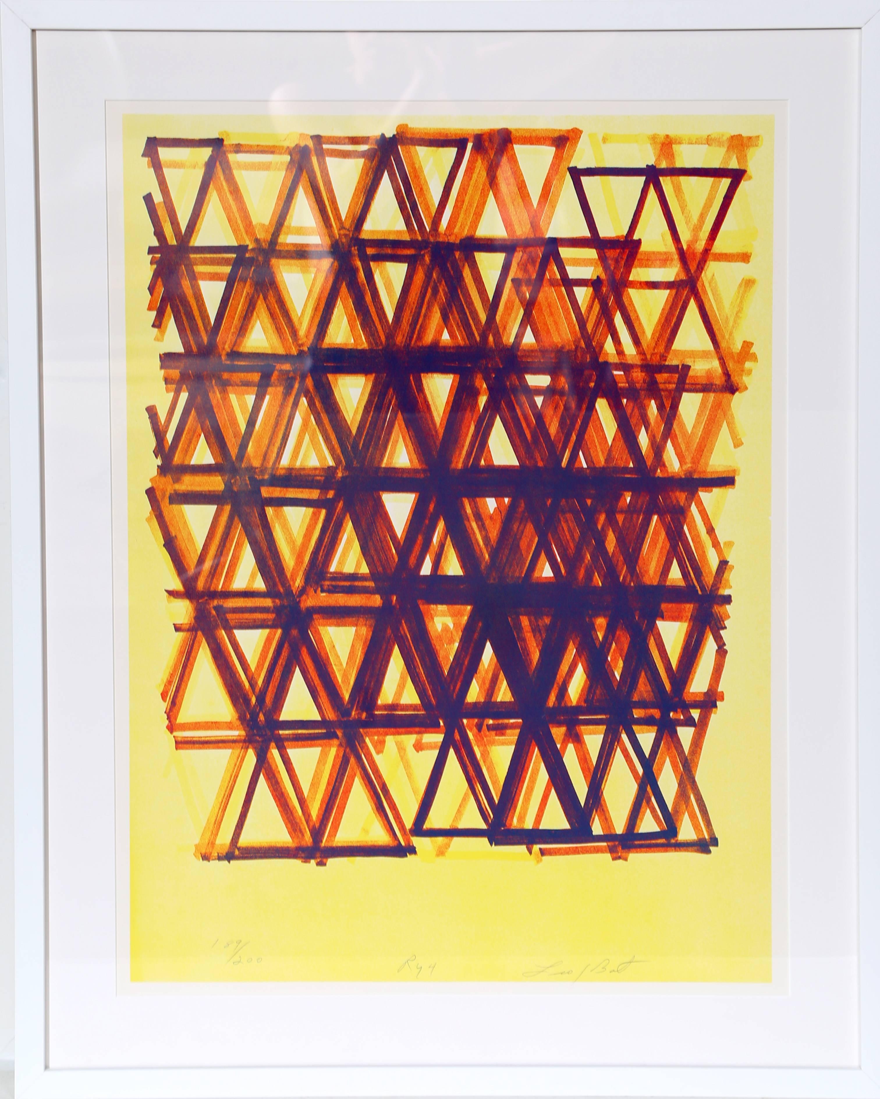 Artist:  Leo Bates (1944 - )
Title: Rhythm Series IV 
Year: 1978
Medium: Lithograph, signed and numbered in pencil 
Edition: 200 
Paper Size: 30 x 22.5 inches 
Frame:  36 x 28.5 inches