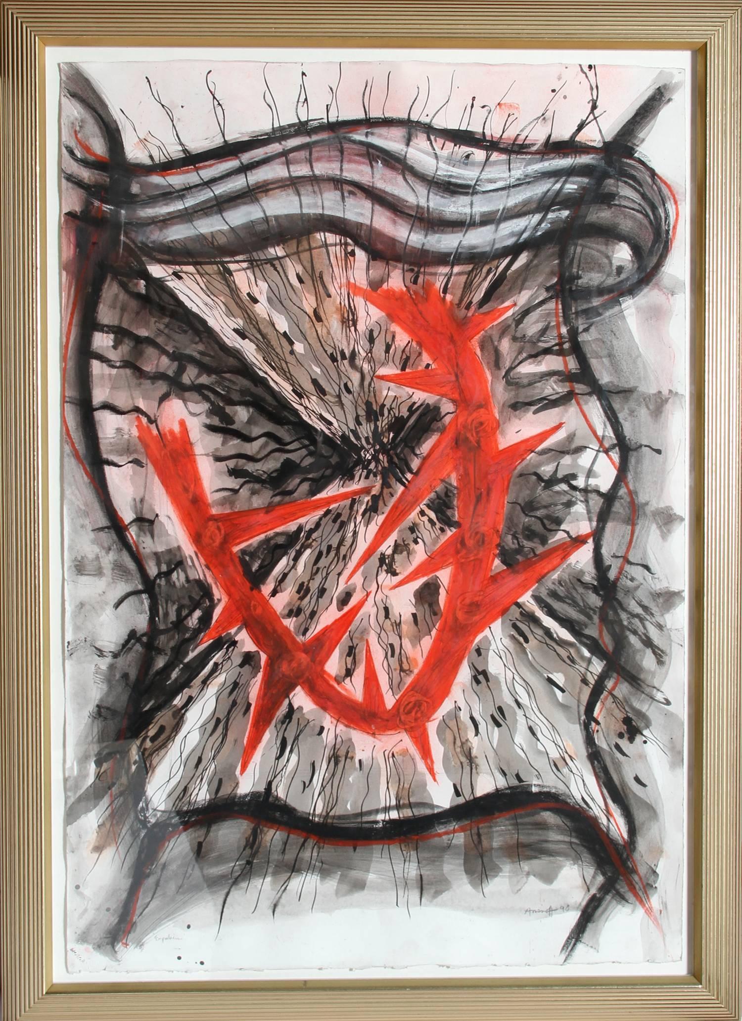 Artist: Gregory Amenoff, American (1948 - )
Title: Expulsion
Year: 1990
Medium: Mixed Media Painting on Paper, signed, titled and dated
Size: 38 in. x 26 in. (96.52 cm x 66.04 cm)