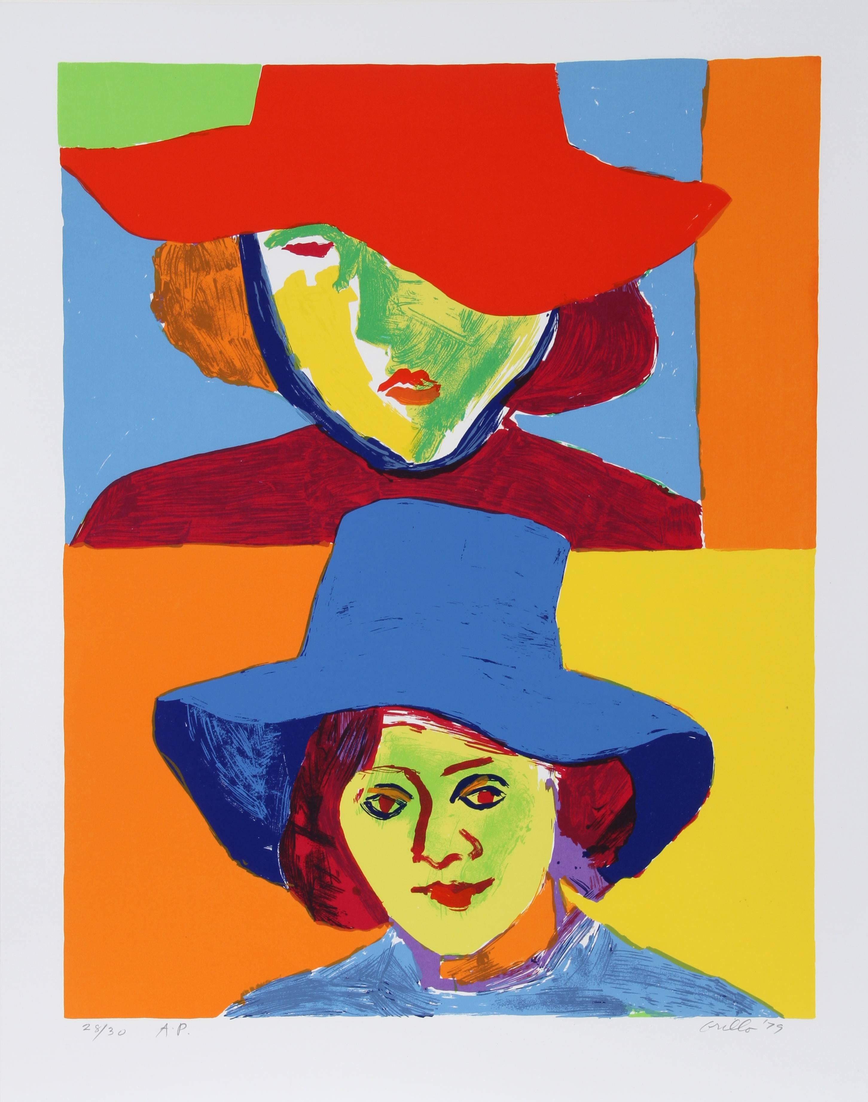Mädchen mit Hut III, Siebdruck von John Grillo
