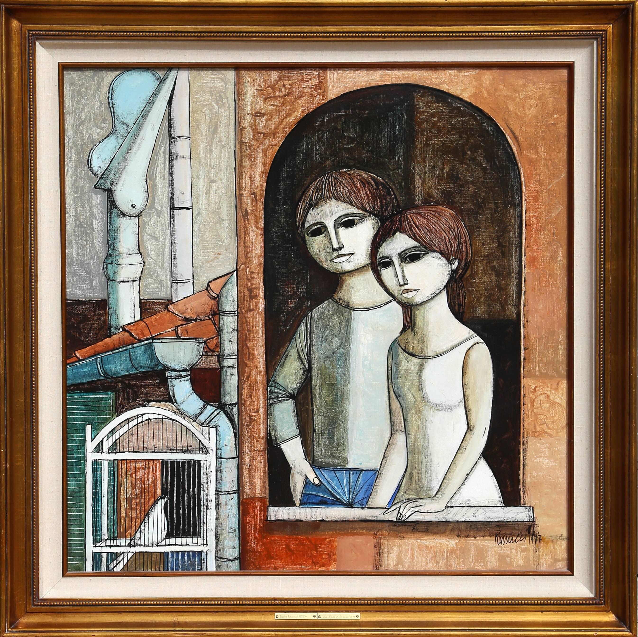 Artist: Lucio Ranucci, Italian (1925 - )
Title: Birdcage
Year: 1977
Medium: Oil on Canvas, signed l.r.
Size: 30 in. x 30 in. (76.2 cm x 76.2 cm)
Frame Size: 37.5 x 37.5 inches