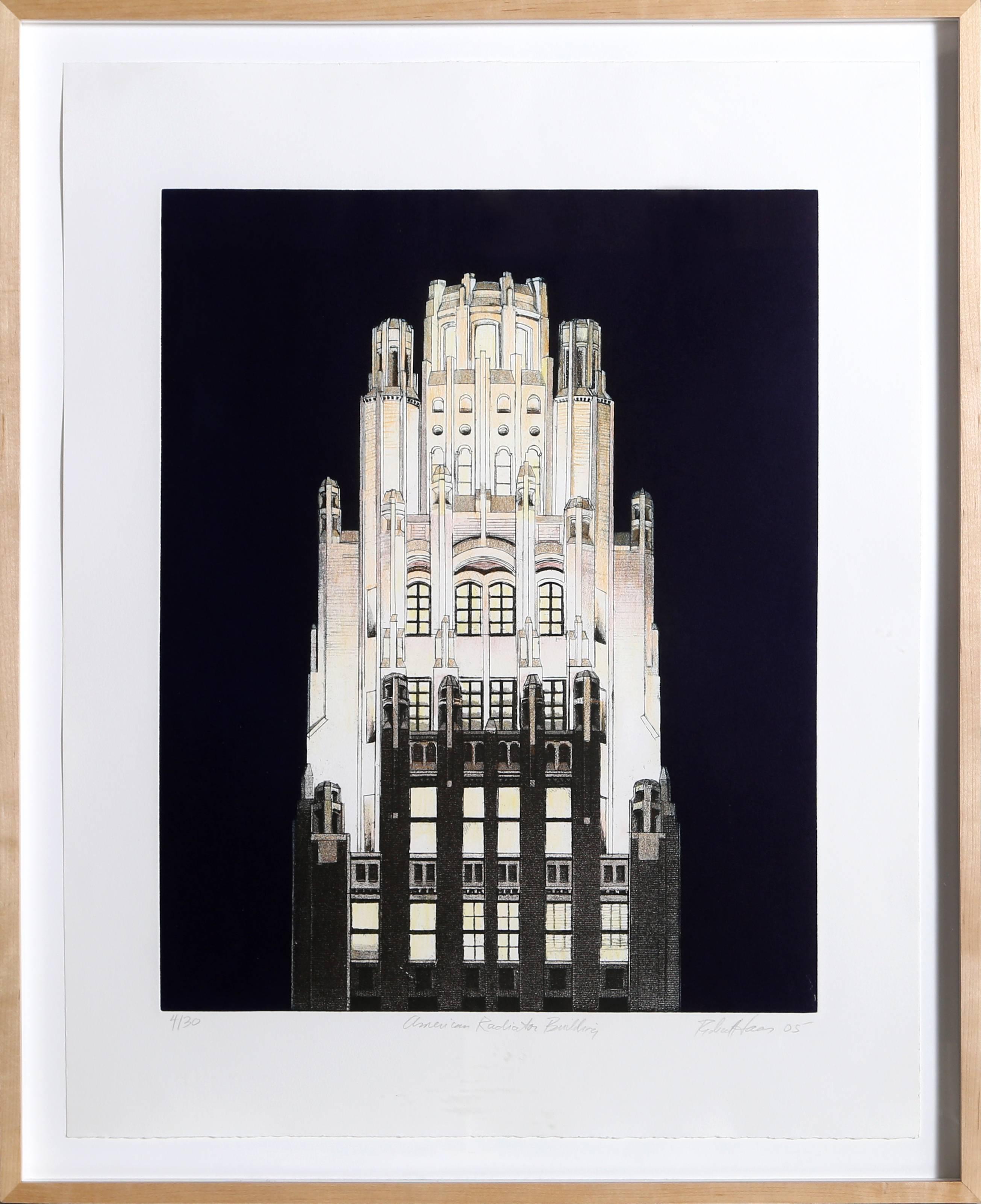 Richard Haas Landscape Print - General Electric Building (Blue)