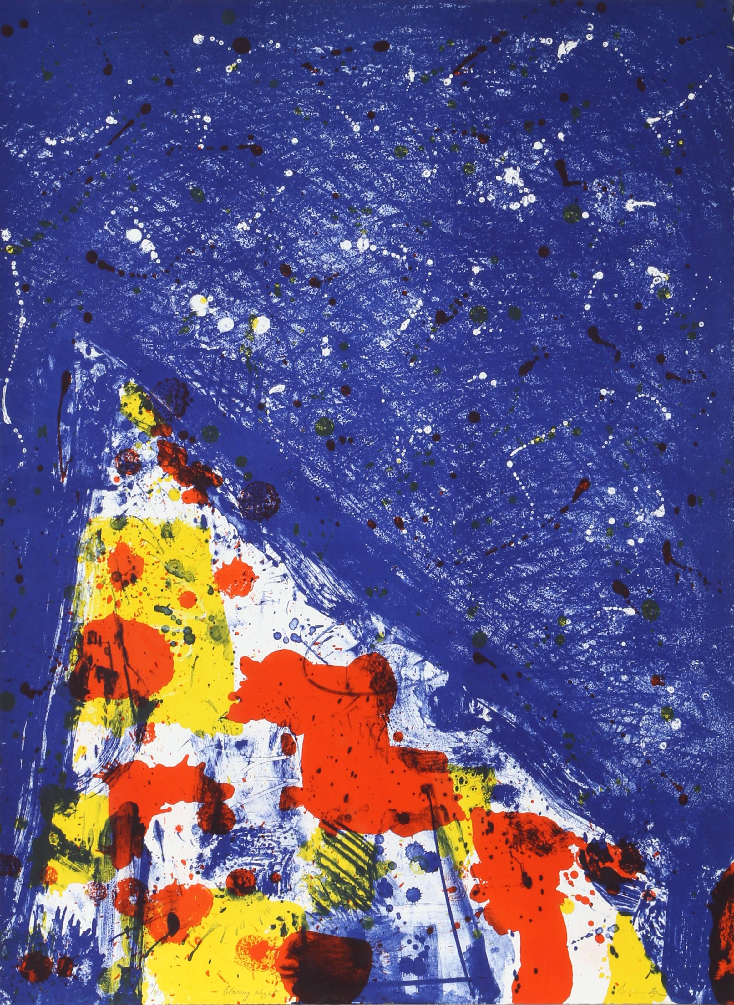 Künstler: Arthur Secunda
Titel: Sternenhafte Nacht
Jahr: ca. 1970
Medium: Steinlithographie, mit Bleistift signiert und nummeriert
Ausgabe: 9/90
Papierformat: 30  x 22 in. (76.2  x 55,88 cm)