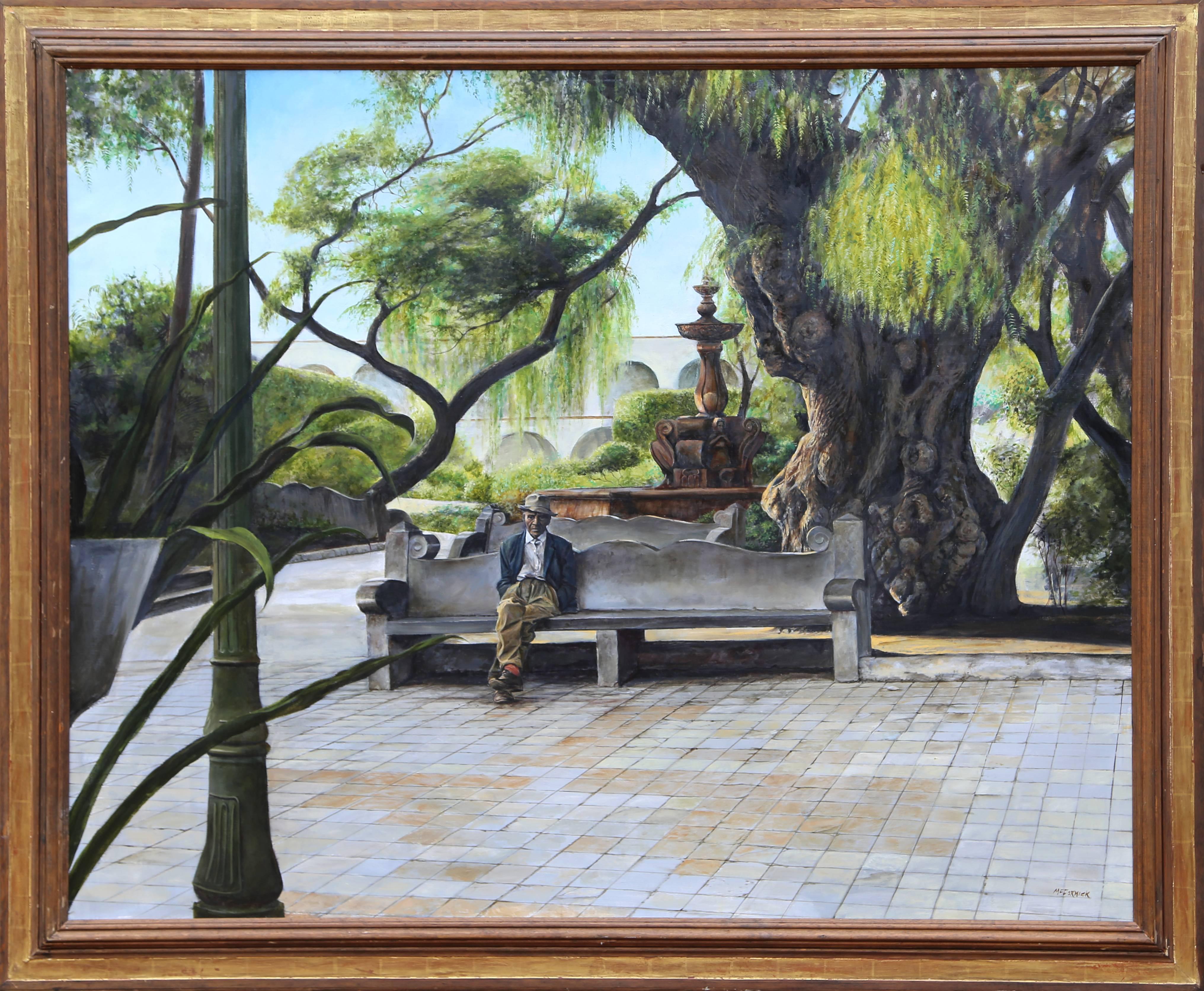 Harry McCormick Figurative Painting - Man on a Park Bench