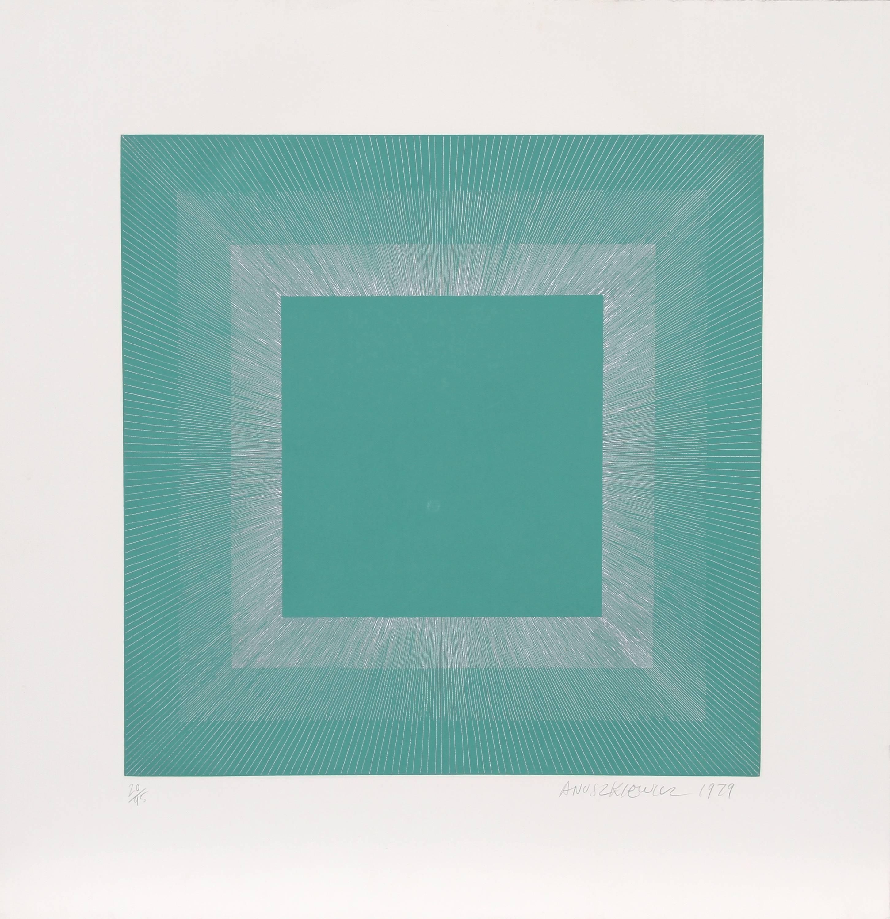 Richard Anuszkiewicz Abstract Print - Winter Suite (Green with Silver)
