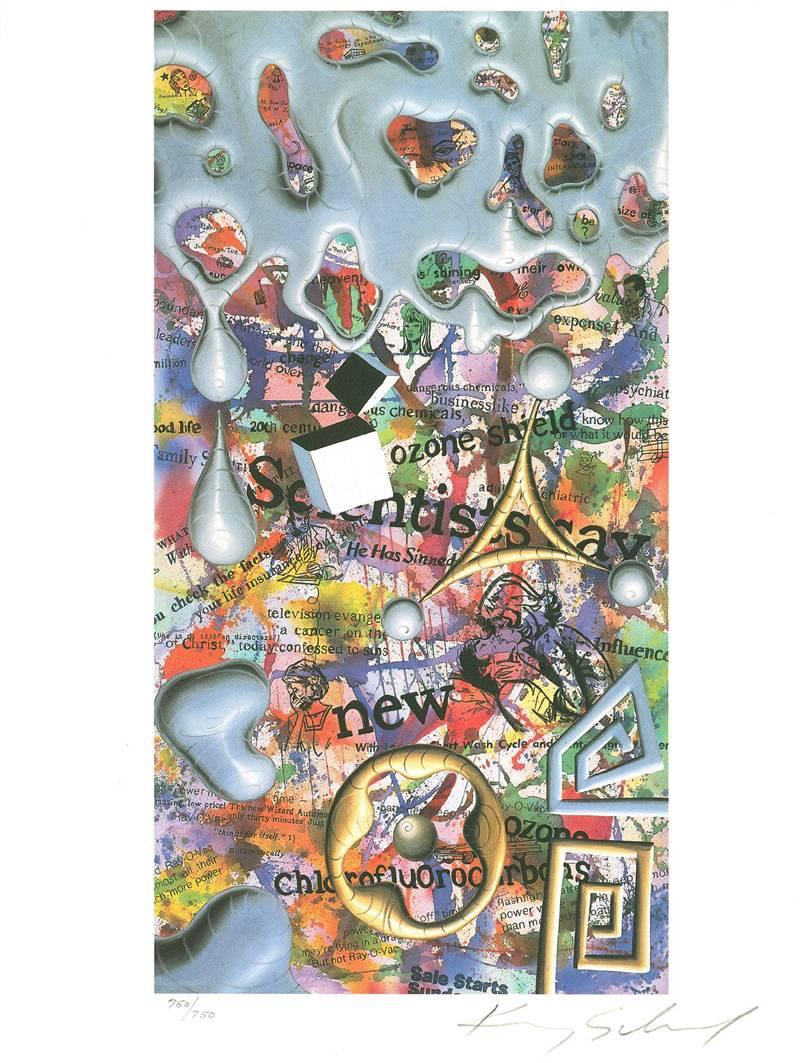 Artiste :	Kenny Scharf, Américain (1958 - )
Titre :	News Now - Nations unies
Année : 1991
Moyen :	Lithographie sur papier Essex Rag, signée et numérotée au crayon
Edition :	750/750
Taille :	11 x 8,5 pouces