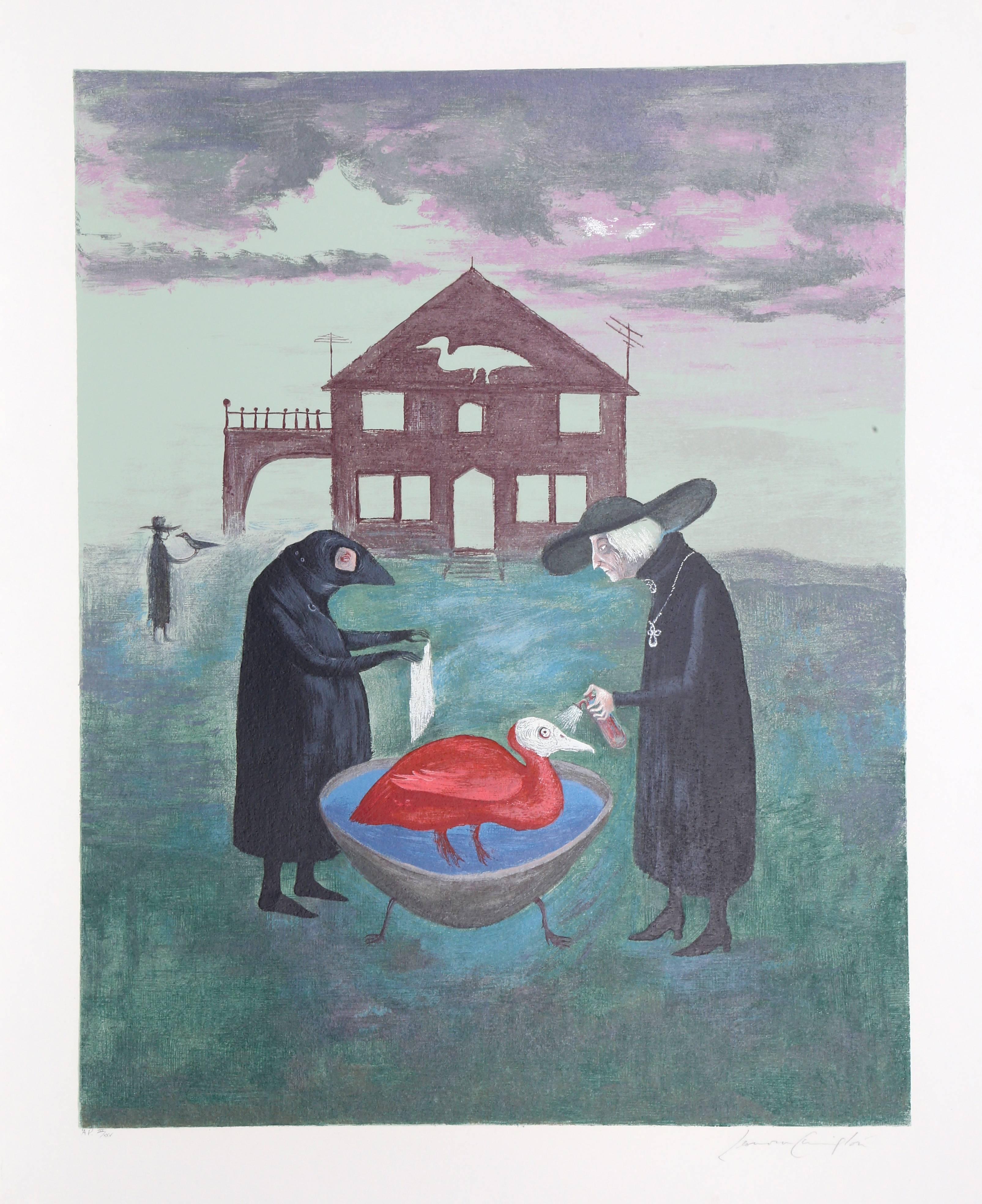 Leonora Carrington Figurative Print - Bird Bath