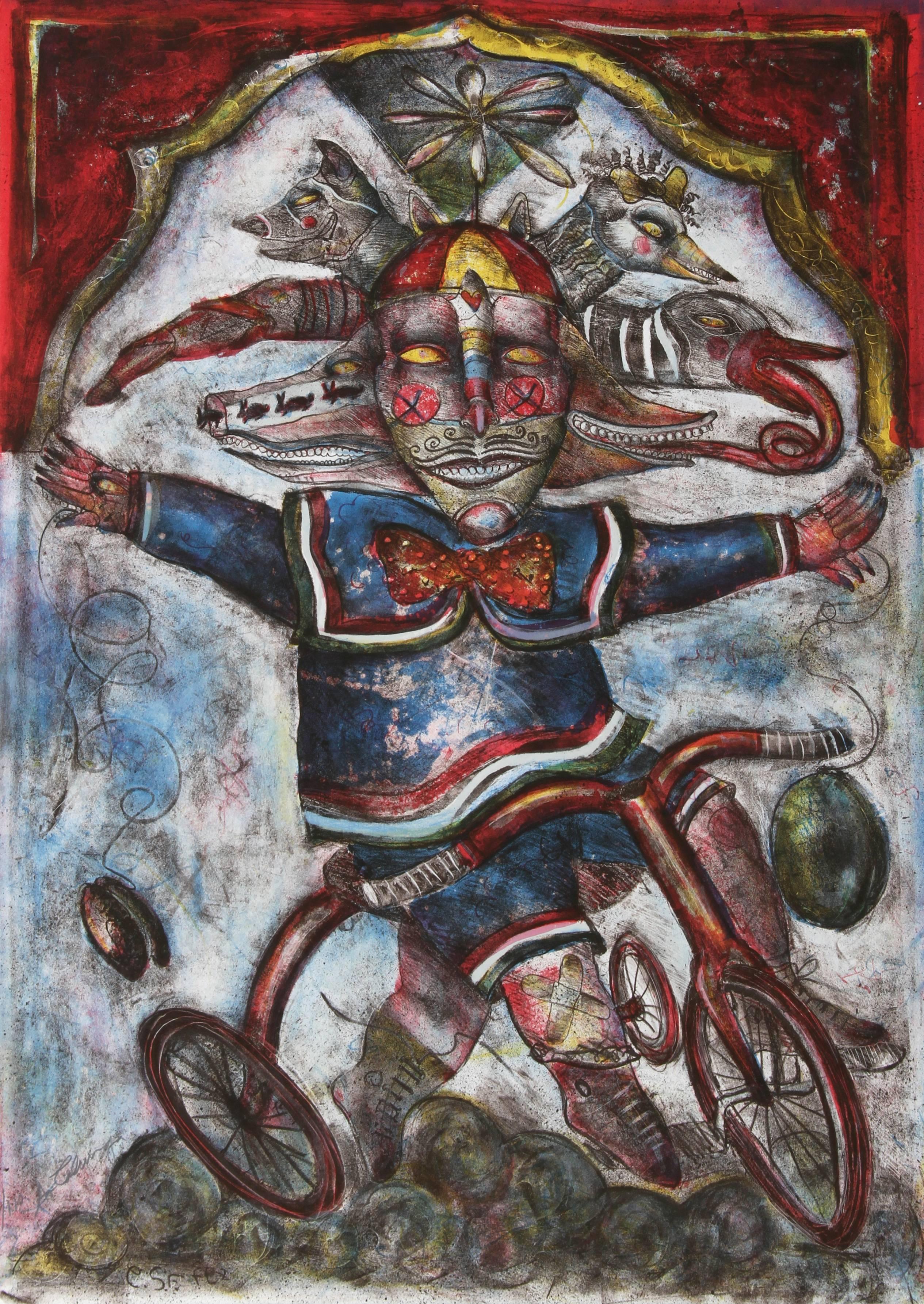 Alejandro Colunga Figurative Print - Clown on Tricycle