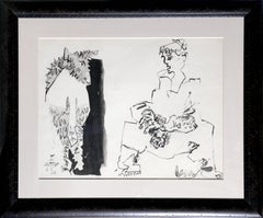 Figura di donna seduta e toro, disegno moderno di Jose Ortega