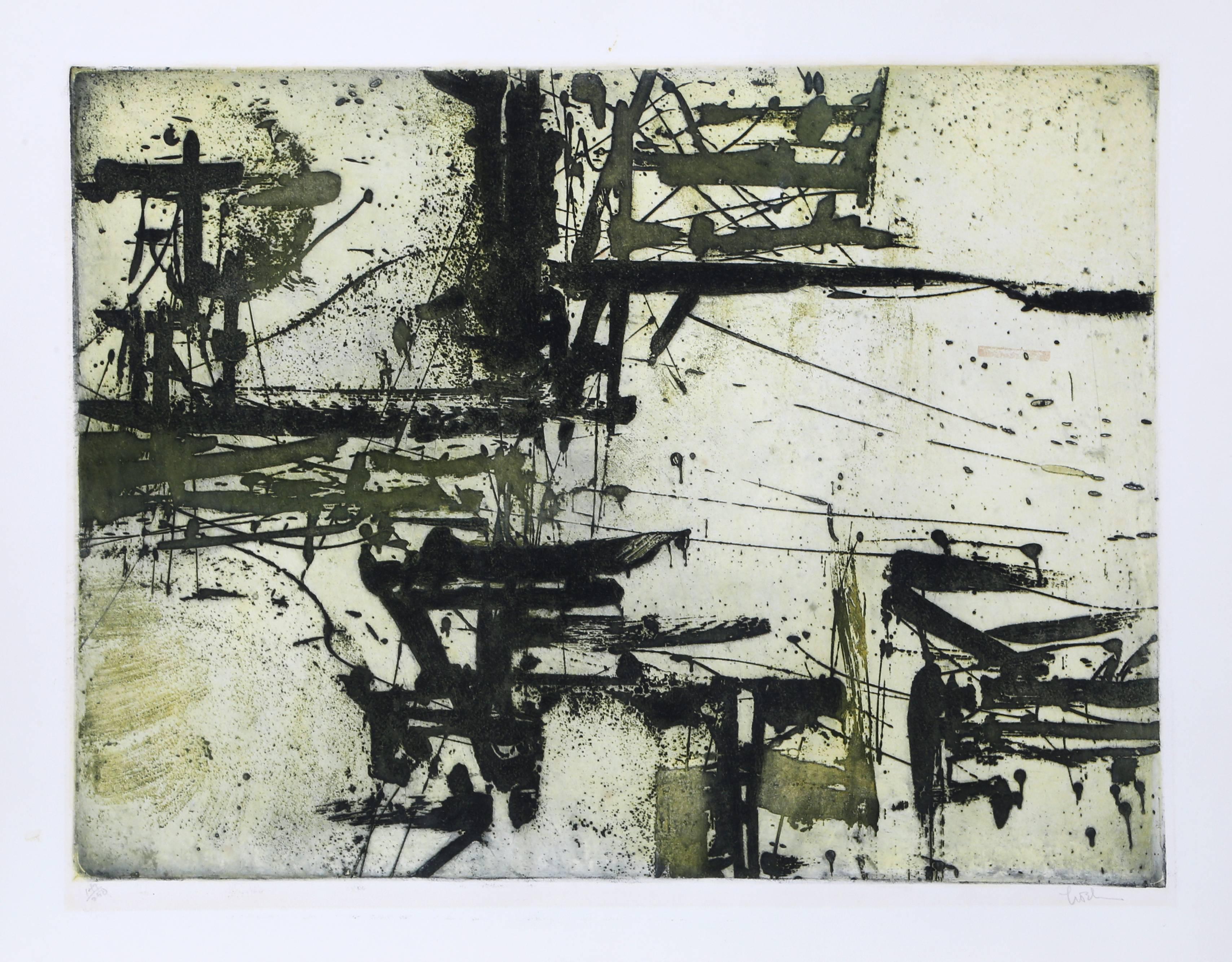 Abstract Expressionist Etching by Harry Hoehn, c1963
