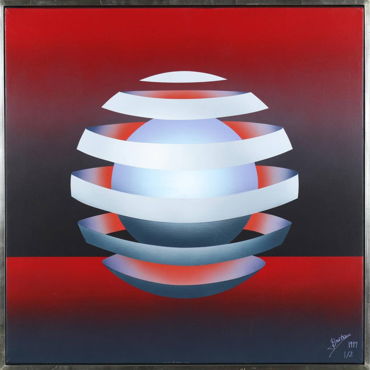 Kugel 1, Geometrisches abstraktes Acrylgemälde auf Leinwand von Patrice Breteau
