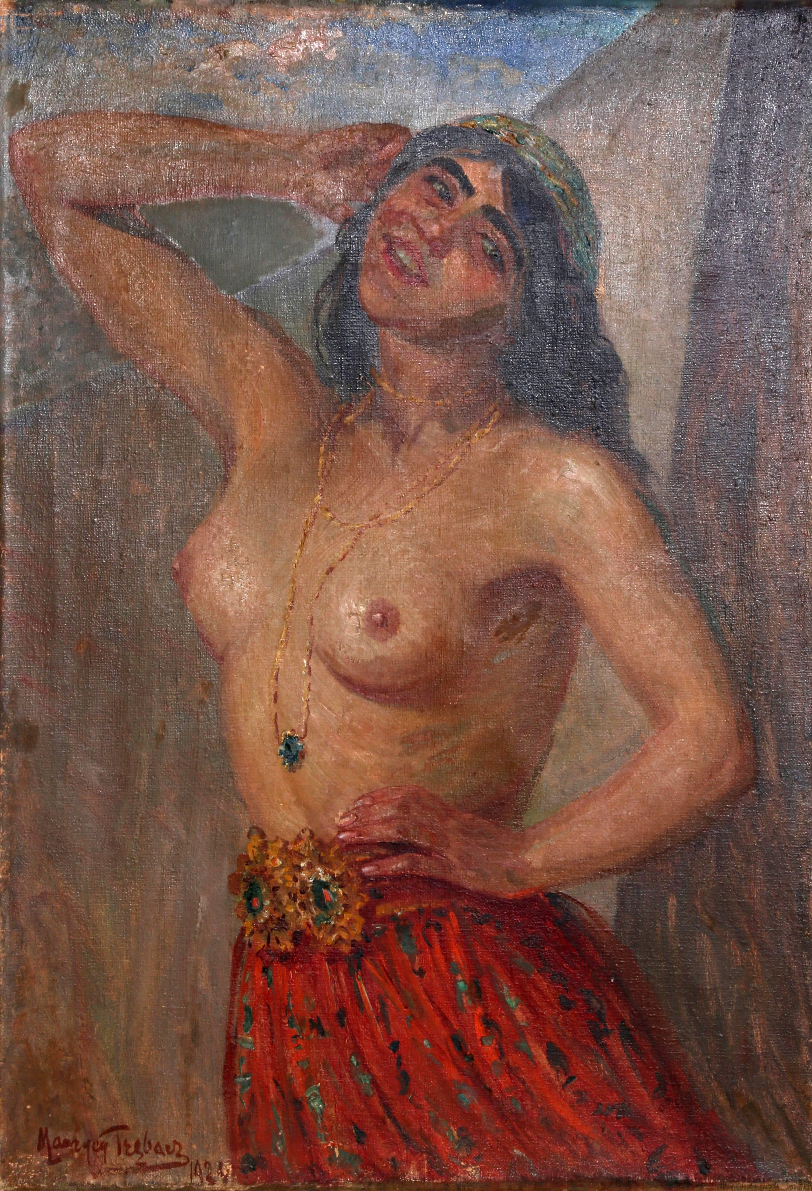 Artist: Maurycy Trebacz, Polish (1861-1941)
Title: Gypsy
Year: 1924
Medium: Oil on Canvas, signed and dated l.l.
Size: 39  x 27 in. (99.06  x 68.58 cm)