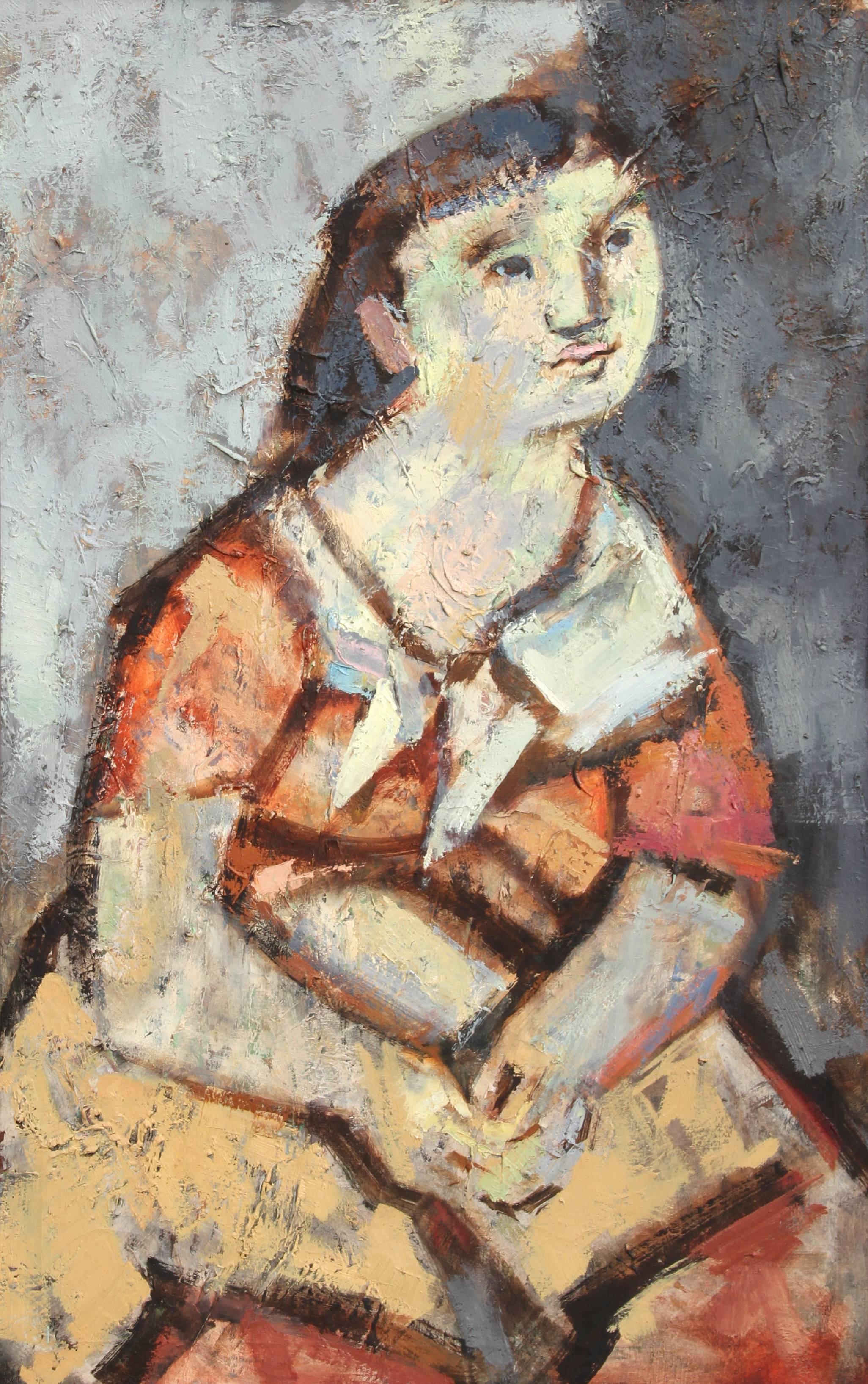 Portrait Painting de Georg Kalmar - Retrato de mujer joven, pintura al óleo moderna sobre lienzo de George Kalmar