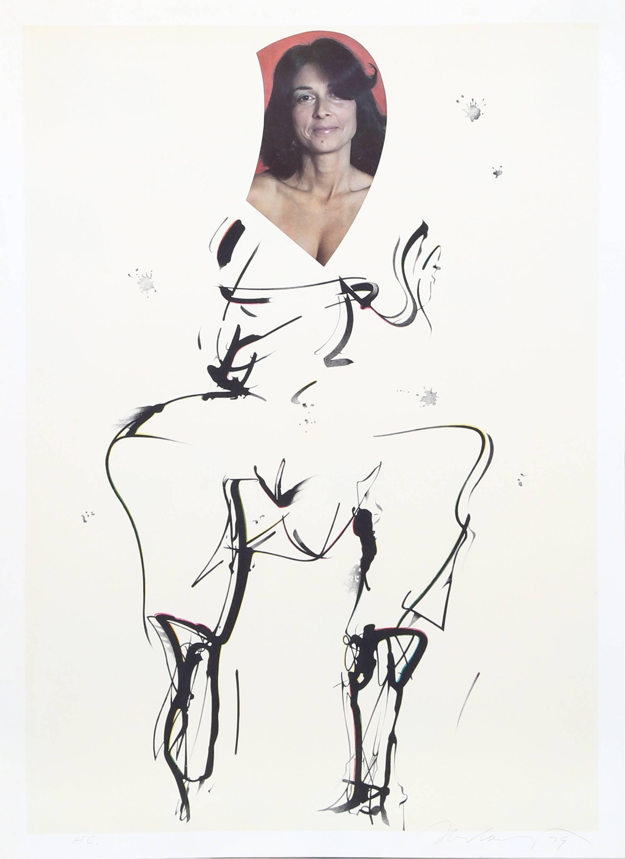 Künstler: Mel Ramos (Amerikaner, geb. 1935)
Titel: I Still Get a Thrill When I See Bill III
Jahr: 1979
Medium: Lithographie, mit Bleistift signiert
Auflage: 175, HC
Bildgröße: 26,5 x 18,5 Zoll 
Größe: 28,5  x 20.5 in. (72.39  x 52.07 cm)