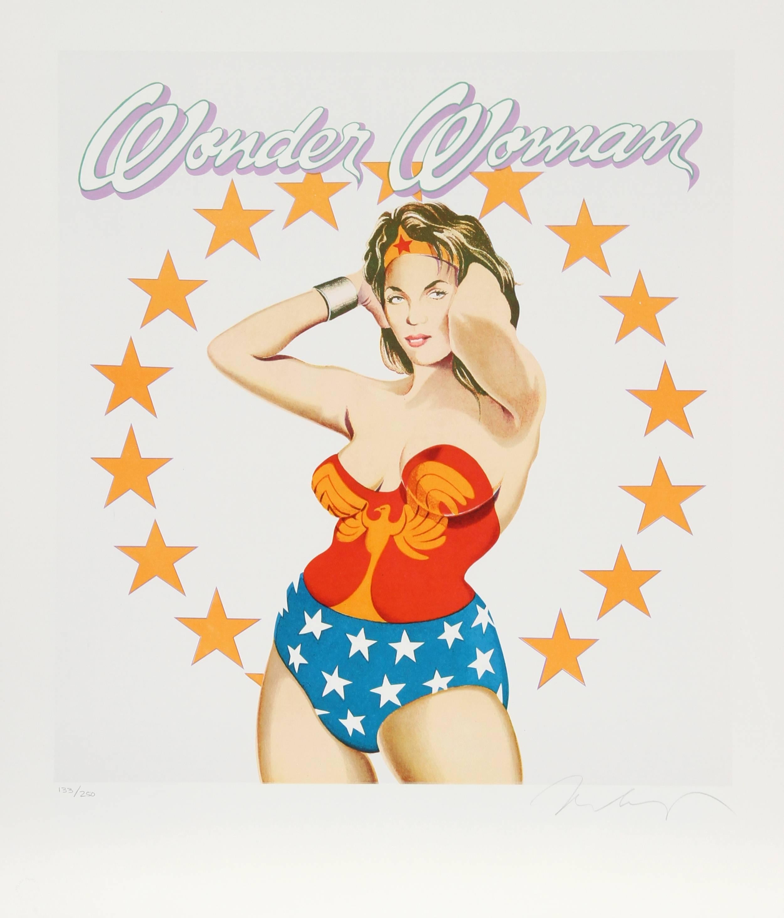 Artiste : Mel Ramos (américain, né en 1935)
Titre : Wonder Woman
Année : 1981
Médium : Lithographie, signée et numérotée au crayon
Edition : 250
Taille : 24,5 in. x 20 in. (62,23 cm x 50,8 cm)