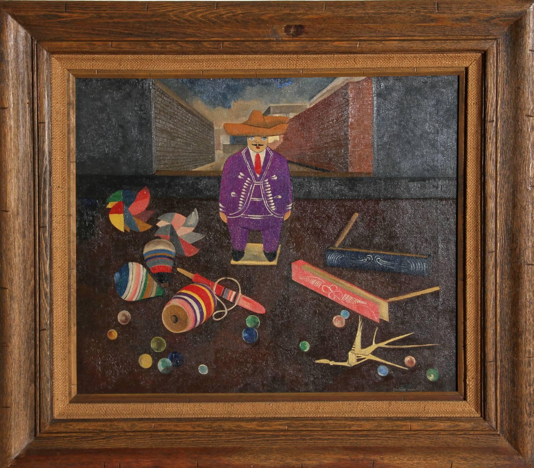 Gustavo Montoya Figurative Painting - Man with Toys