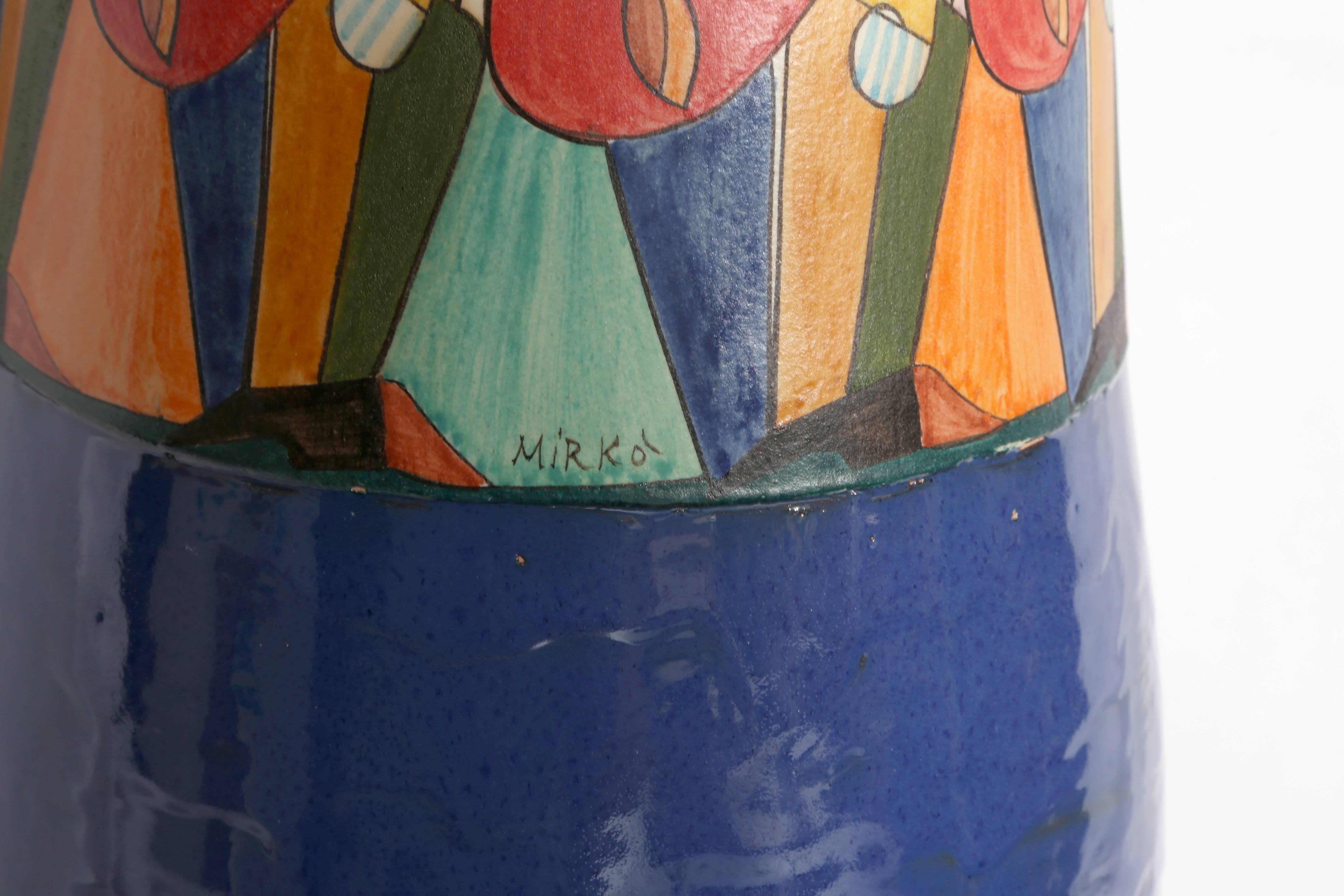 Artist: Mirko' Guida (Italian, b. 1980)
Title: Blue-Bottomed Jug
Year: circa 2007
Medium: Painted terracotta jug, signed 
Size: 27.5  x 9  x 9 in. (69.85  x 22.86  x 22.86 cm)