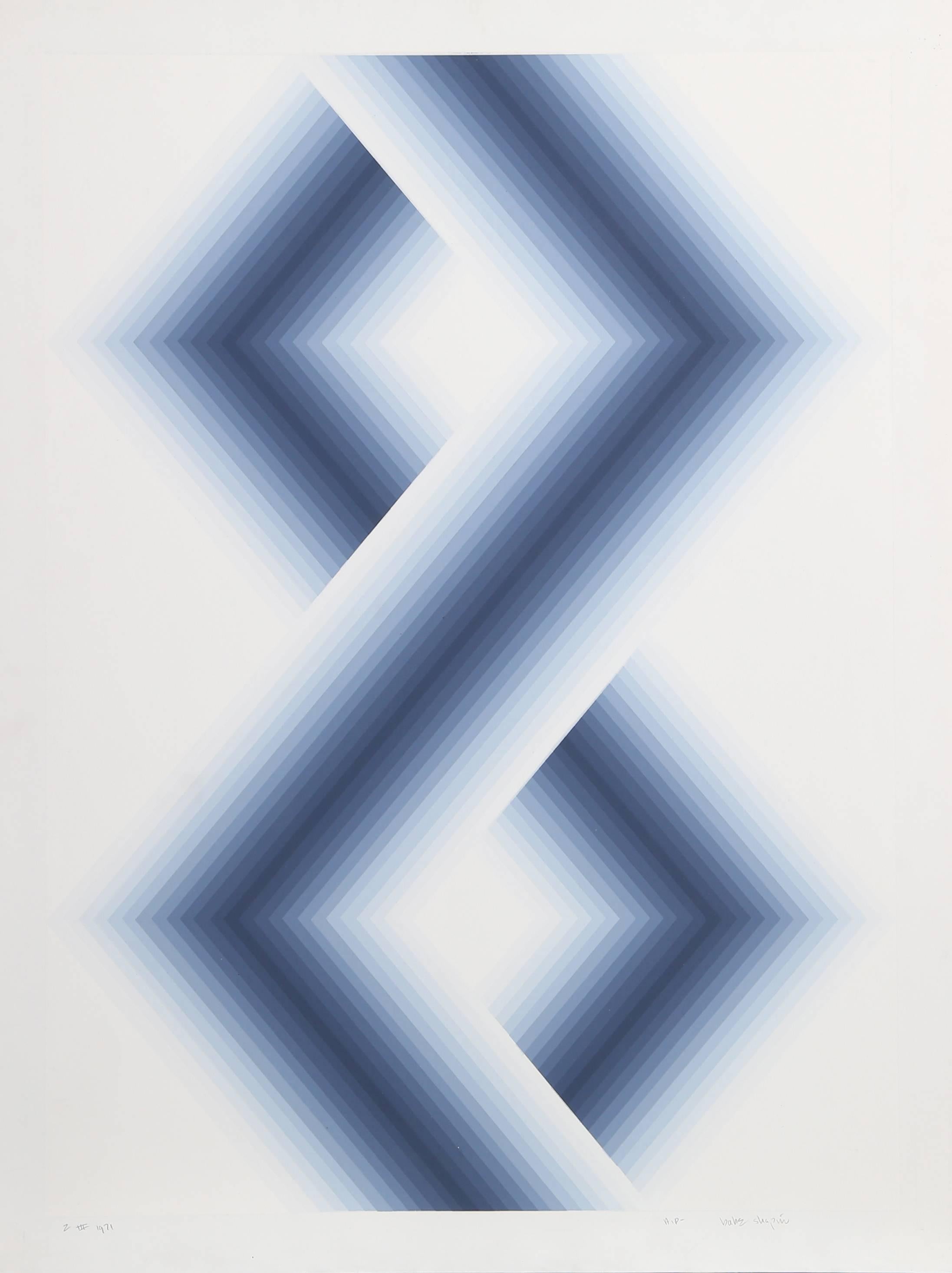 Sechseckige blaue Leinwände, geometrischer Raumteiler von Babe Shapiro
