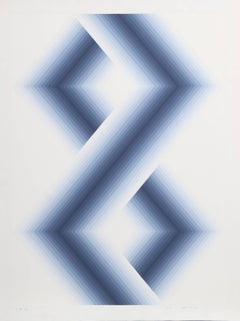 Vintage Blue Hexagons, Geometric Screenprint by Babe Shapiro