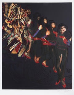 Rie Miyazawa bajando la escalera, litografía surrealista de Steven Pollack