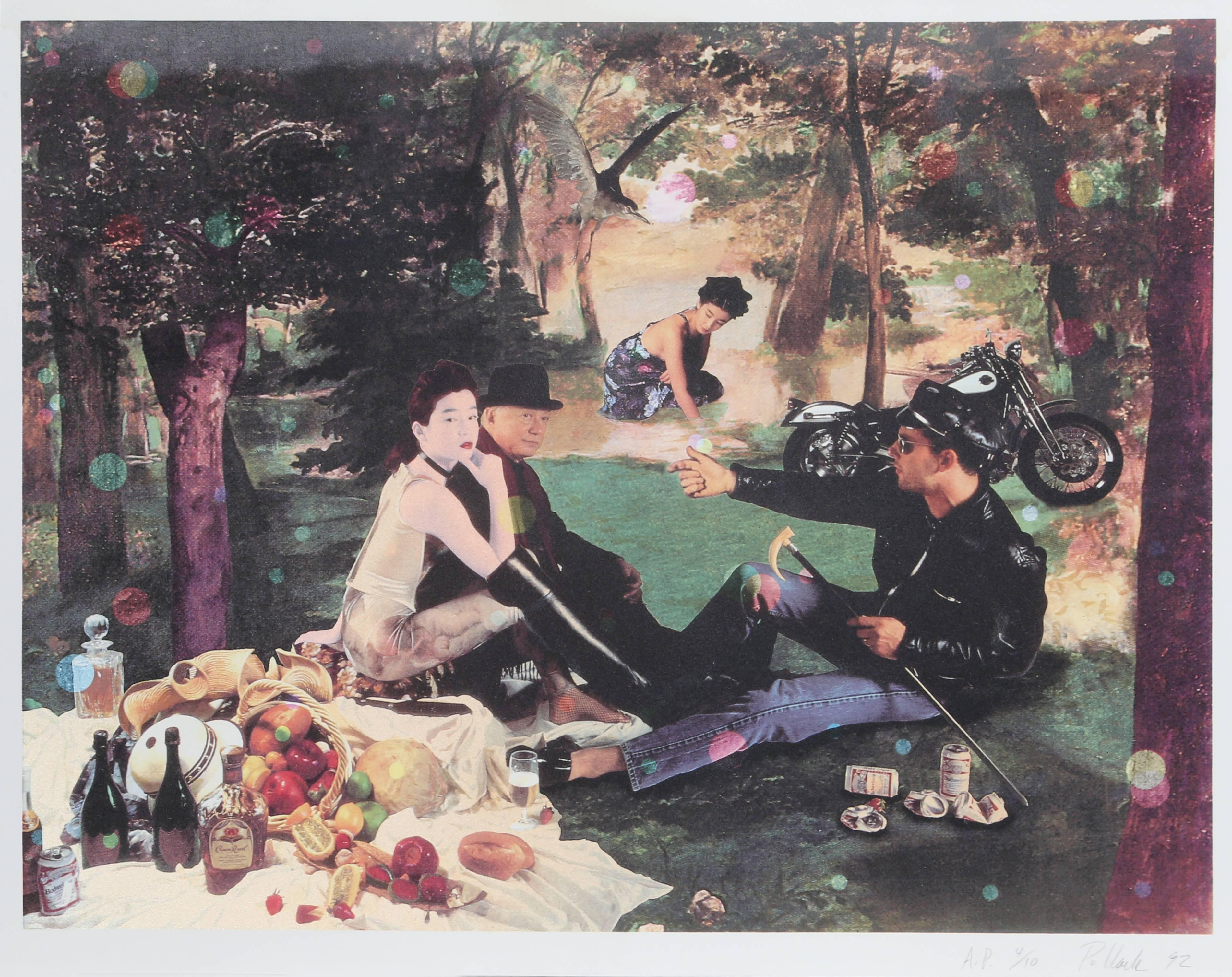 Rie Miyazawa Le Dejeuner sur l' Herbe, lithographie avec paillettes de Steven Pollack