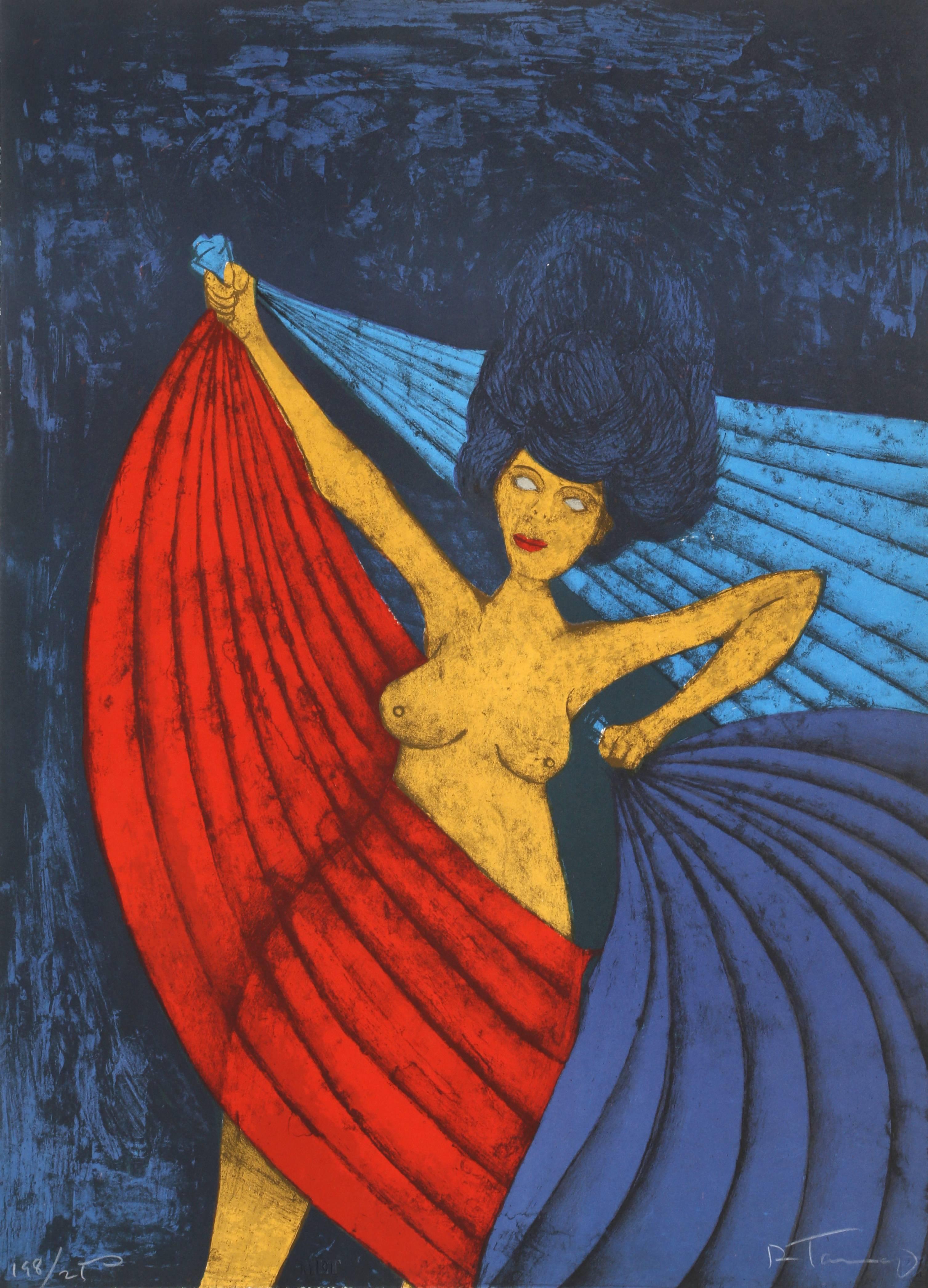 Künstler: Rufino Tamayo (Mexikaner, 1899-1991)
Titel: Salome
Jahr: 1983
Medium: Farblithographie, signiert und nummeriert mit Bleistift
Auflage: 250, 10 AP, 5 HC
Größe: 30  x 22 in. (76.2  x 55,88 cm)

Aus dem Metropolitan Opera Fine Art II