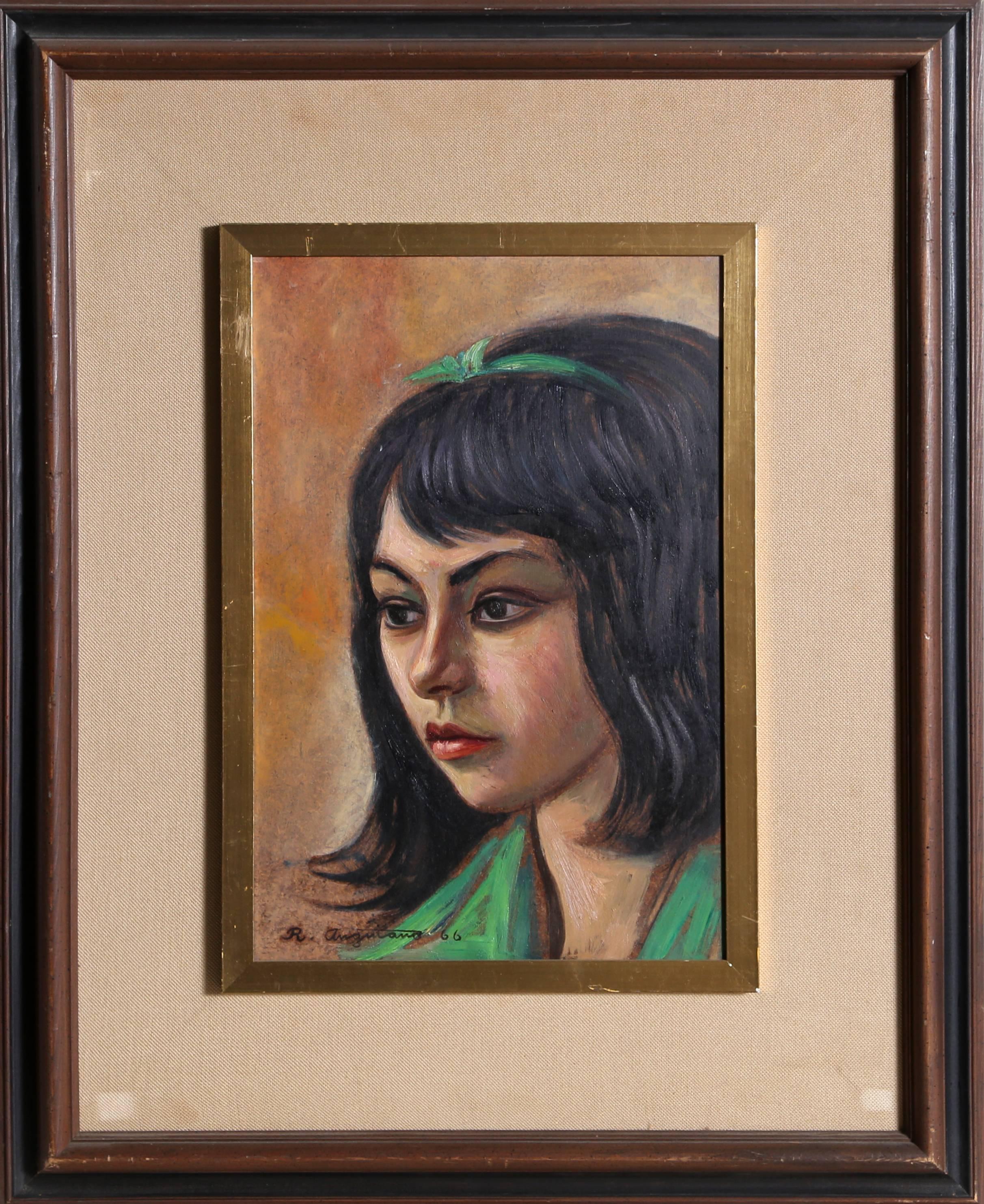 Raul Anguiano Portrait Painting - Portrait of a Girl in Green