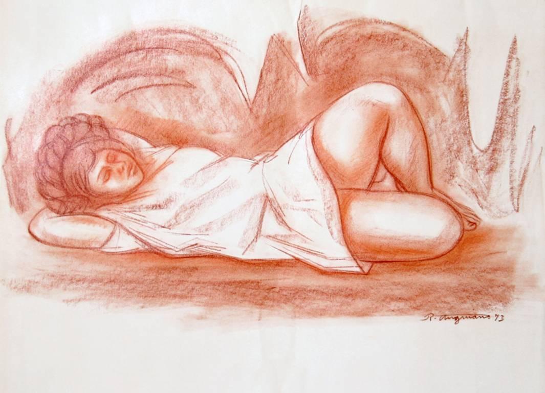 Muchacha en una Cueva, Pastel on Paper by Raul Anguiano