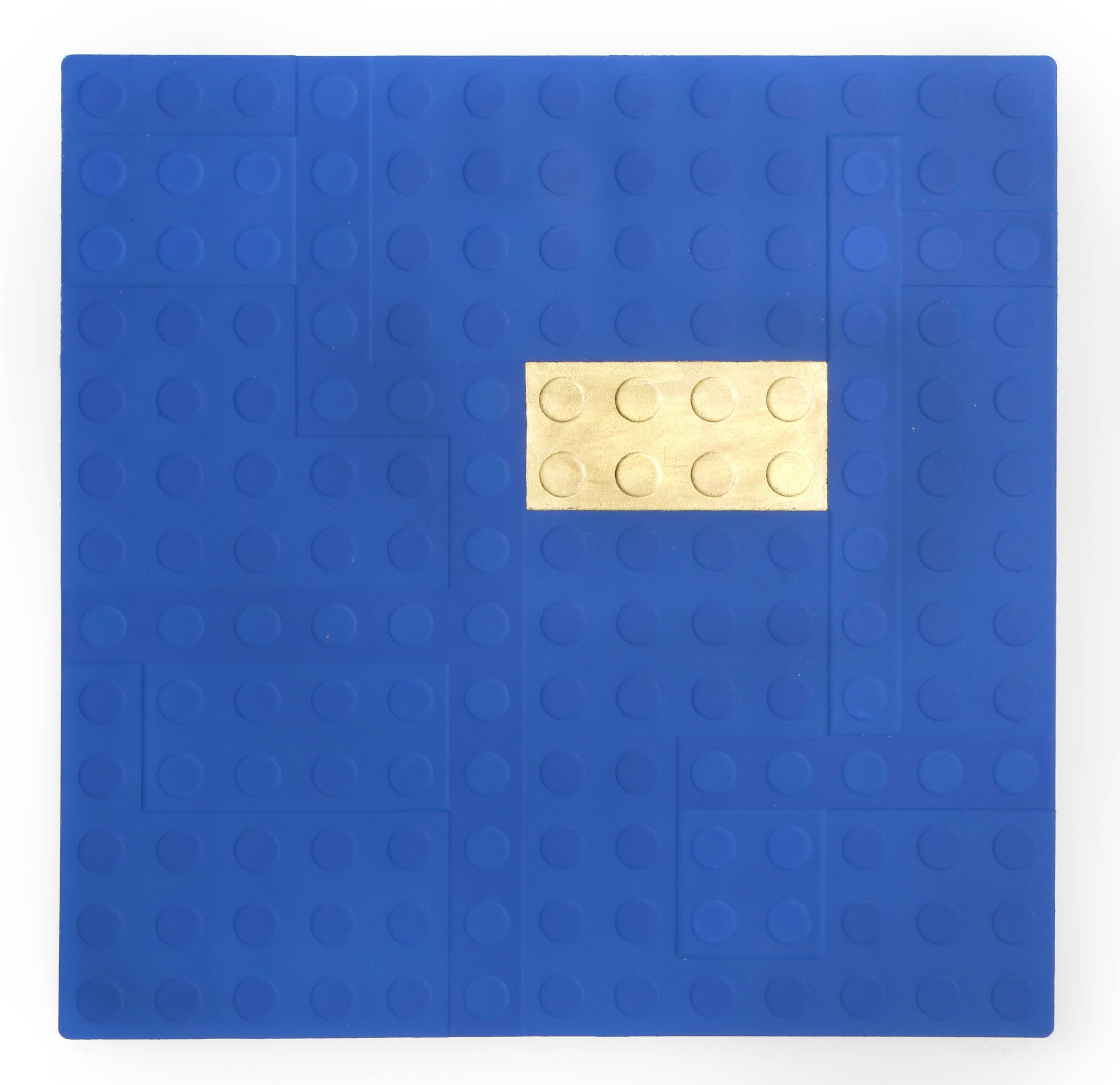 Lego (Blau), Aquatinta-Radierung mit Blattgold-Radierung von Matteo Negri