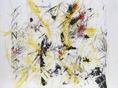 Abecedario (jaune), impression numérique abstraite et eau-forte de Sandro Martini