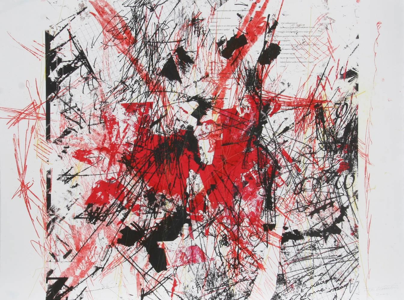 Abecedario (Red), Abstract Etching and Digital Print by Sandro Martini