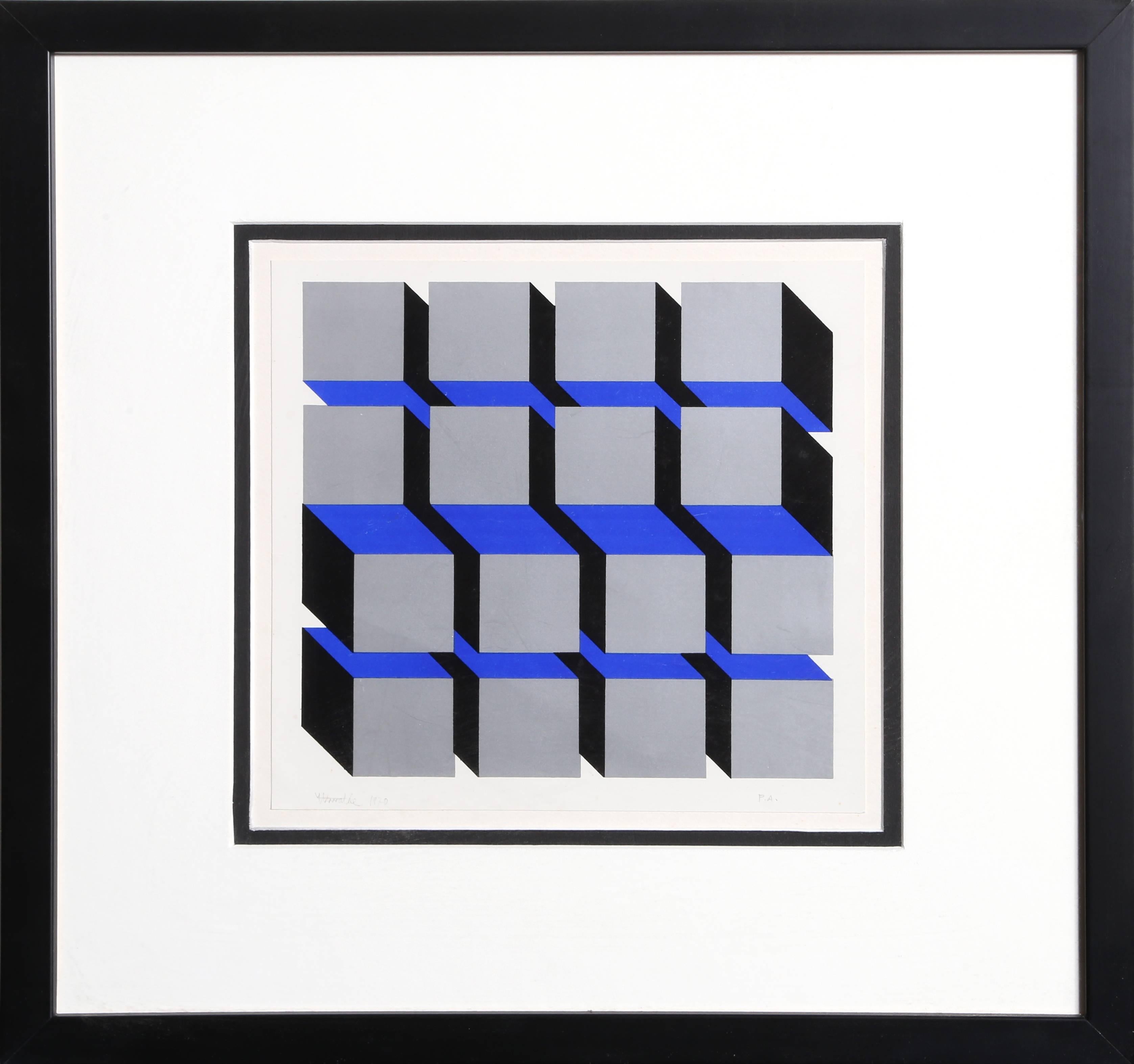 José María Yturralde Abstract Print - Sixteen Cubes