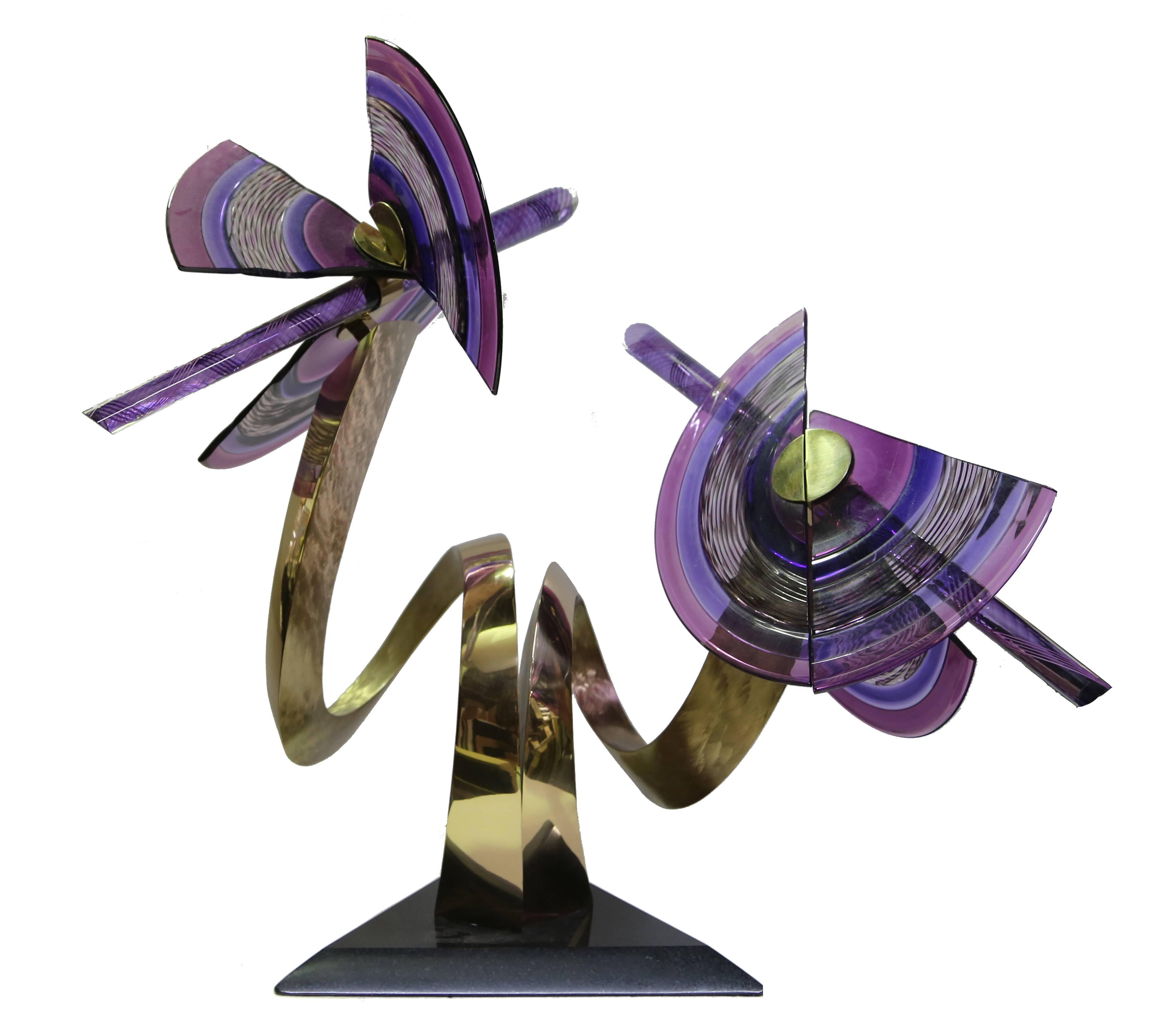 Attitudes, Glass and Polished Brass Sculpture by Jaworksi