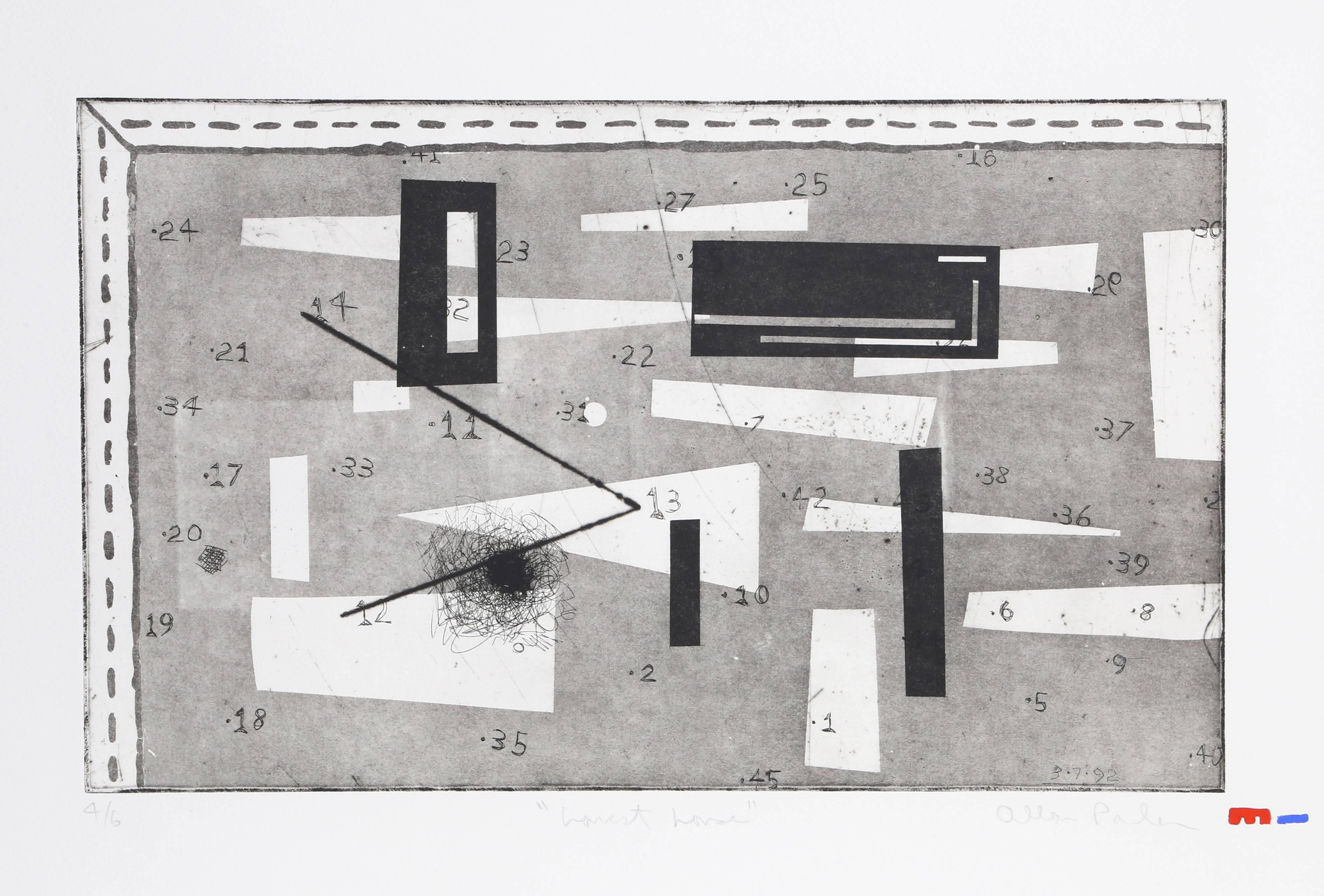 Künstler: Alan Parker, Kanadier
Titel: Niedrigstes Haus
Jahr: 1992
Medium: Radierung mit Aquatinta, mit Bleistift signiert und nummeriert
Bildgröße: 12,5 x 17,5 Zoll
Größe: 22  x 29.5 in. (55.88  x 74.93 cm)