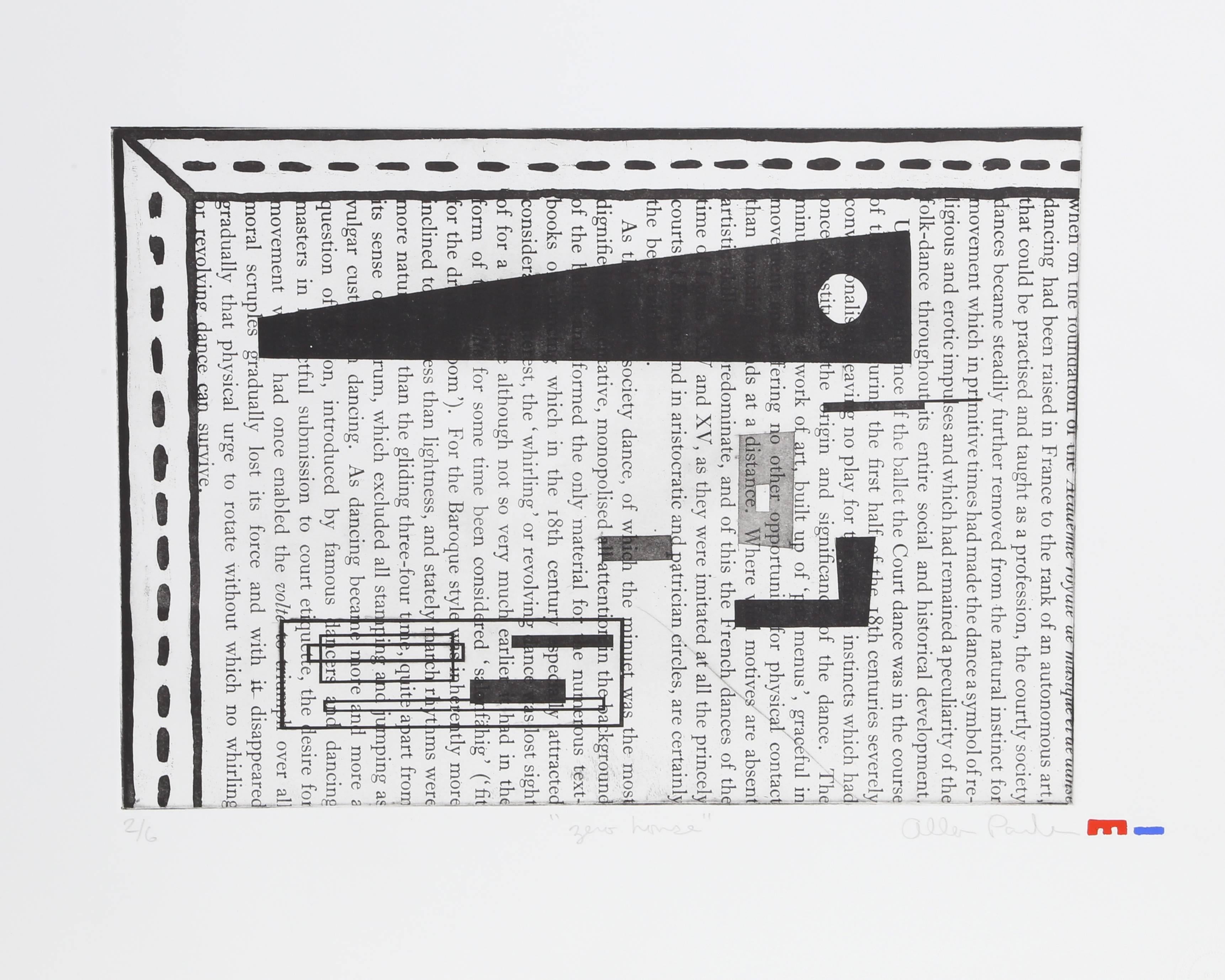 Künstler: Alan Parker, Kanadier
Titel: Nullhaus
Jahr: 1992
Medium: Radierung mit Aquatinta, mit Bleistift signiert und nummeriert
Bildgröße: 12,5 x 17,5 Zoll
Größe: 22  x 29.5 in. (55.88  x 74.93 cm)