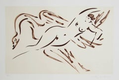 Leda e il cigno - 2, acquaforte di nudo minimalista su carta di Reuben Nakian