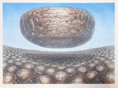 Hovering Stone, Surrealist Lithograph by De Es Schwertberger