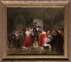 Antique Men Fraternizing with Ladies, Pre-20th Cen Oil Painting by Wilfrid Beauquesne