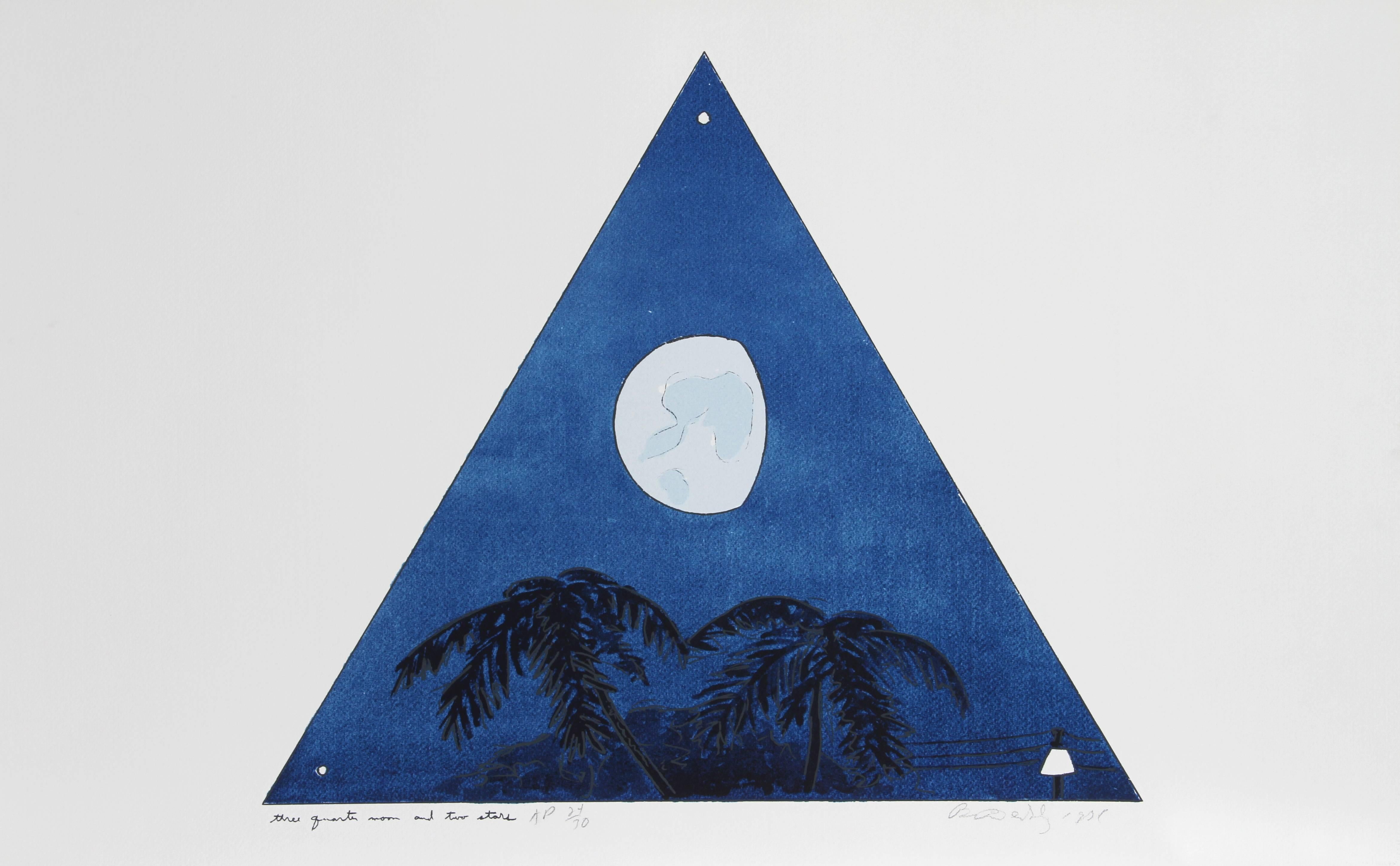 Trois quarts de lune - Deux étoiles du soir, lithographie de Bill Beckley
