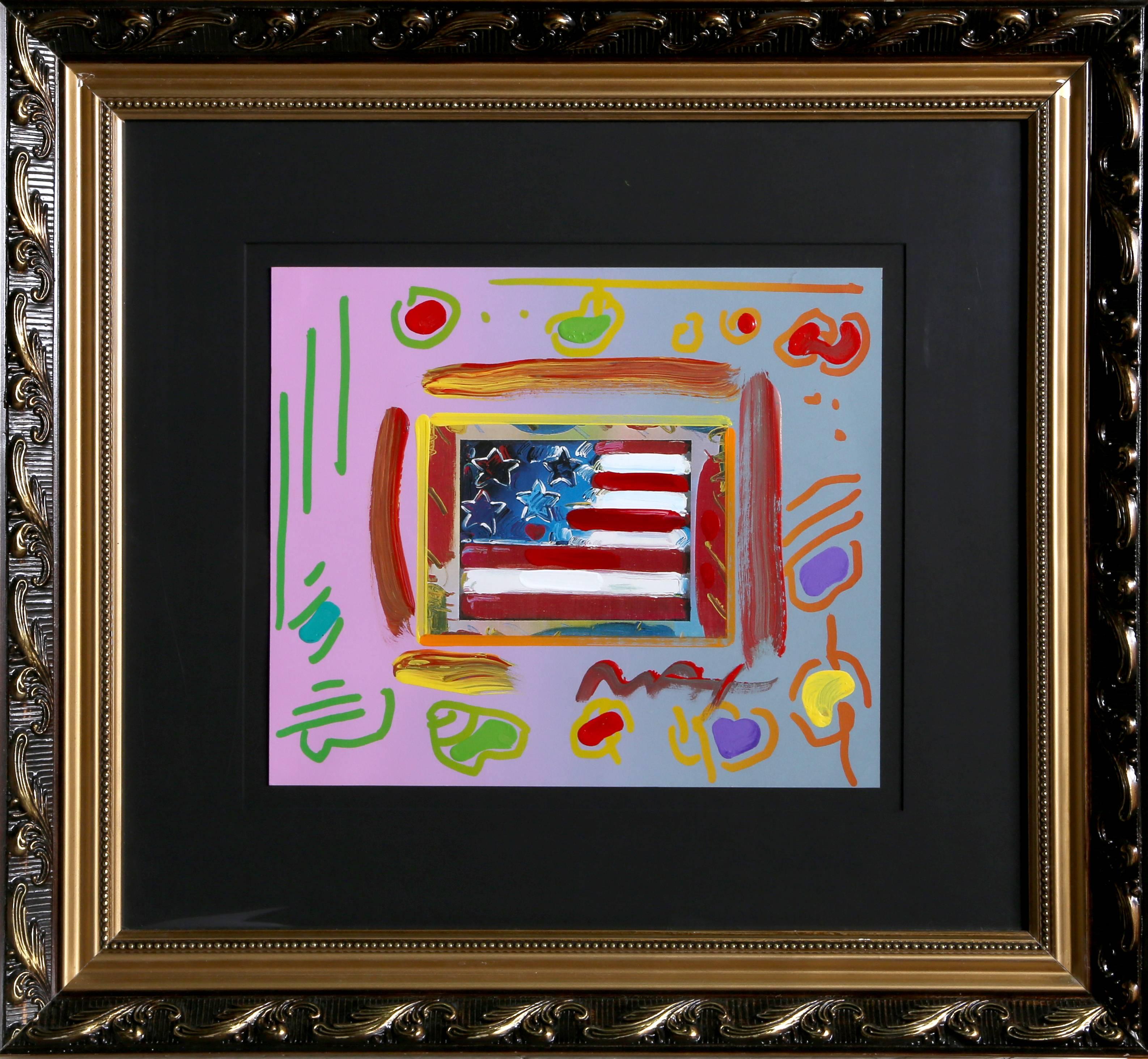 Peter Max Figurative Painting - Flag with Heart