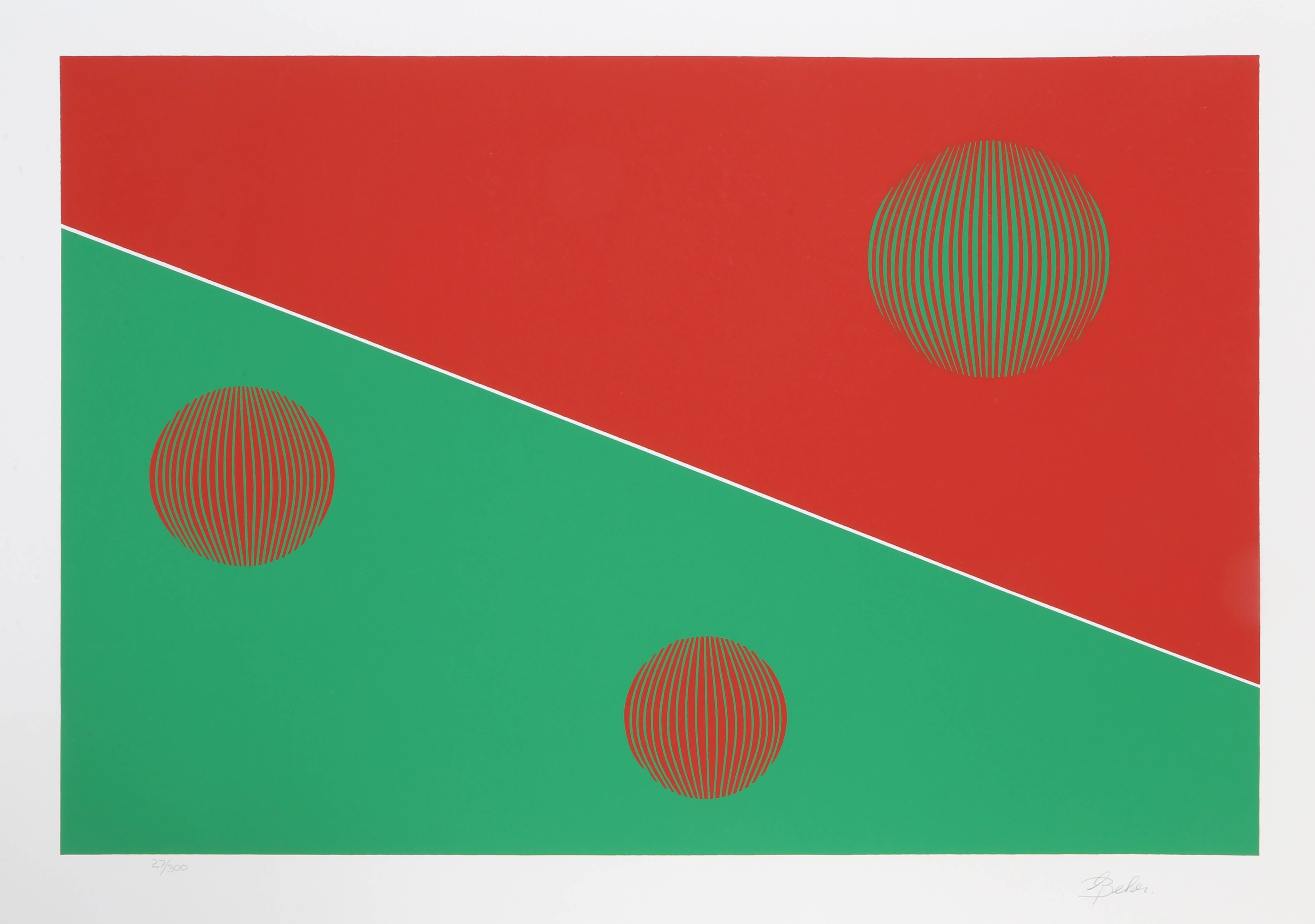 Bauhaus (Red and Green), Geometric Abstract Screenprint by Gisela Beker