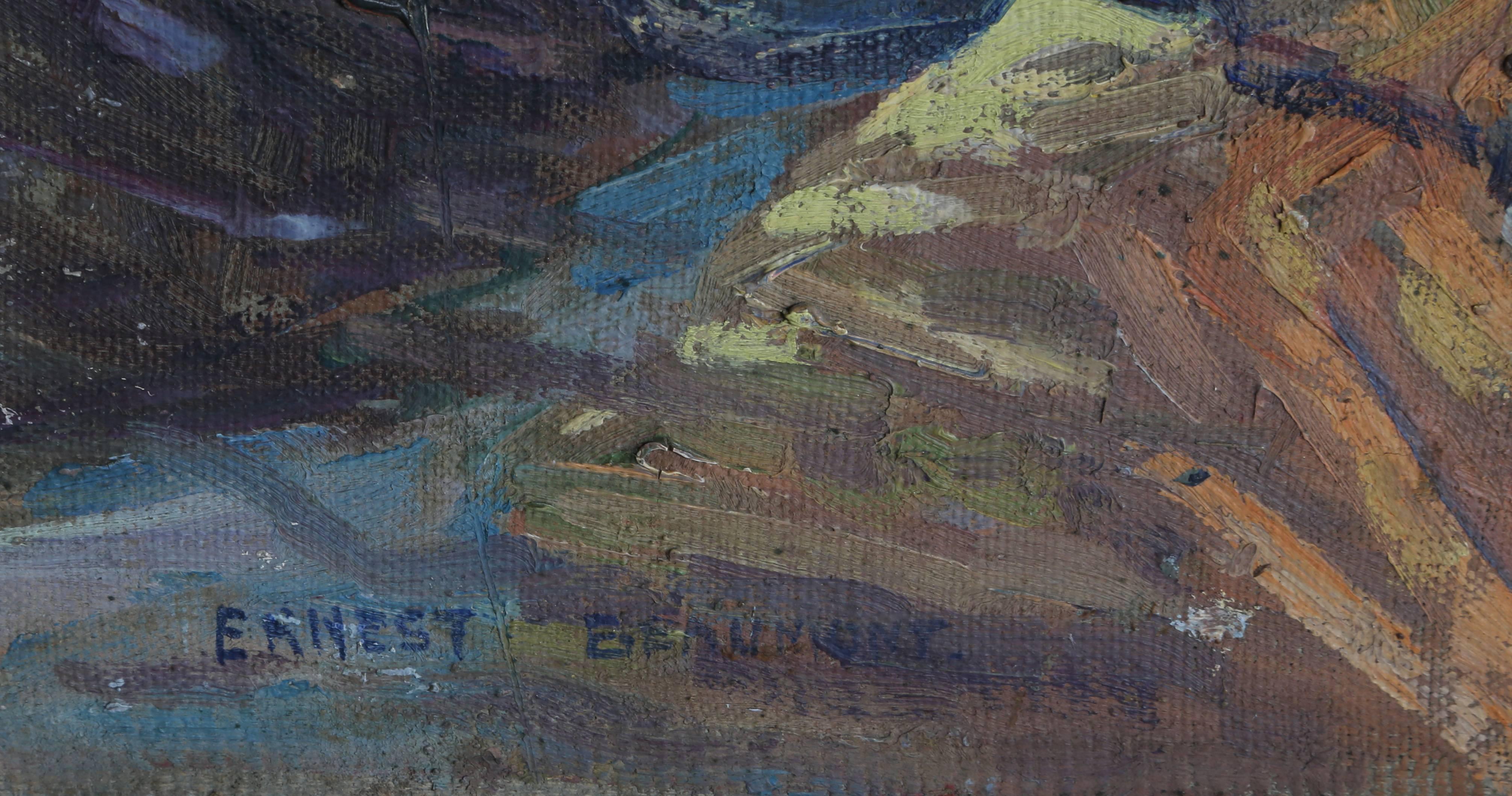 Primavera temprana, pintura al óleo impresionista pastoral sobre lienzo de Ernest Beaumont en venta 1