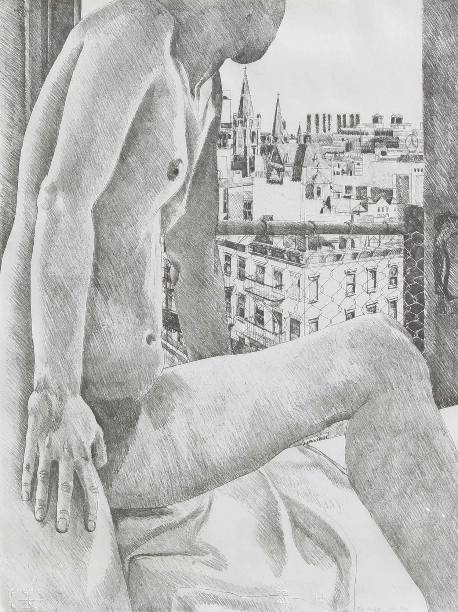 Philip Pearlstein Nude Print - Nude and Cityscape
