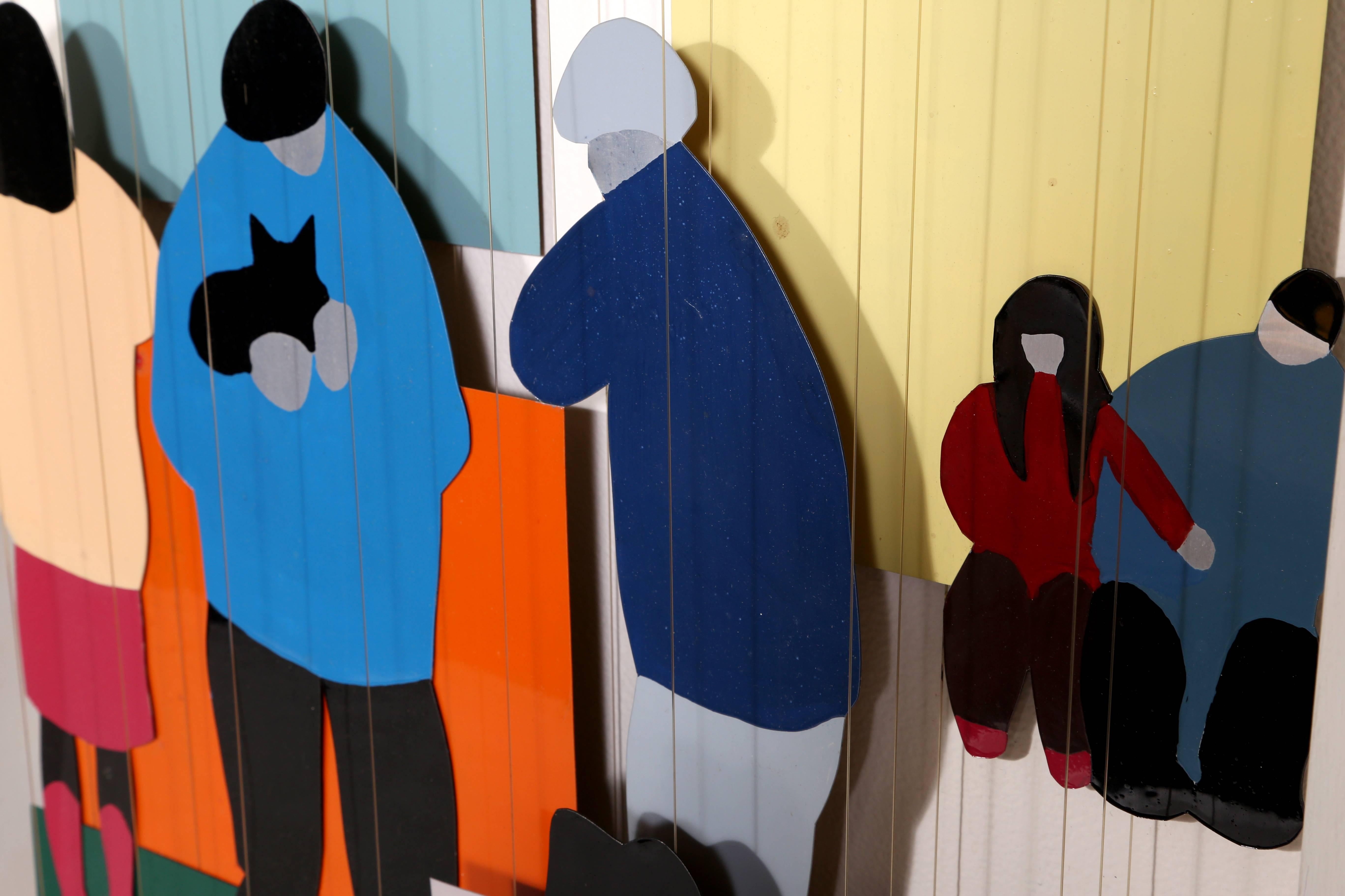 Le Matin au Café, sculpture contemporaine en bois et techniques mixtes de Robert Clerc en vente 3