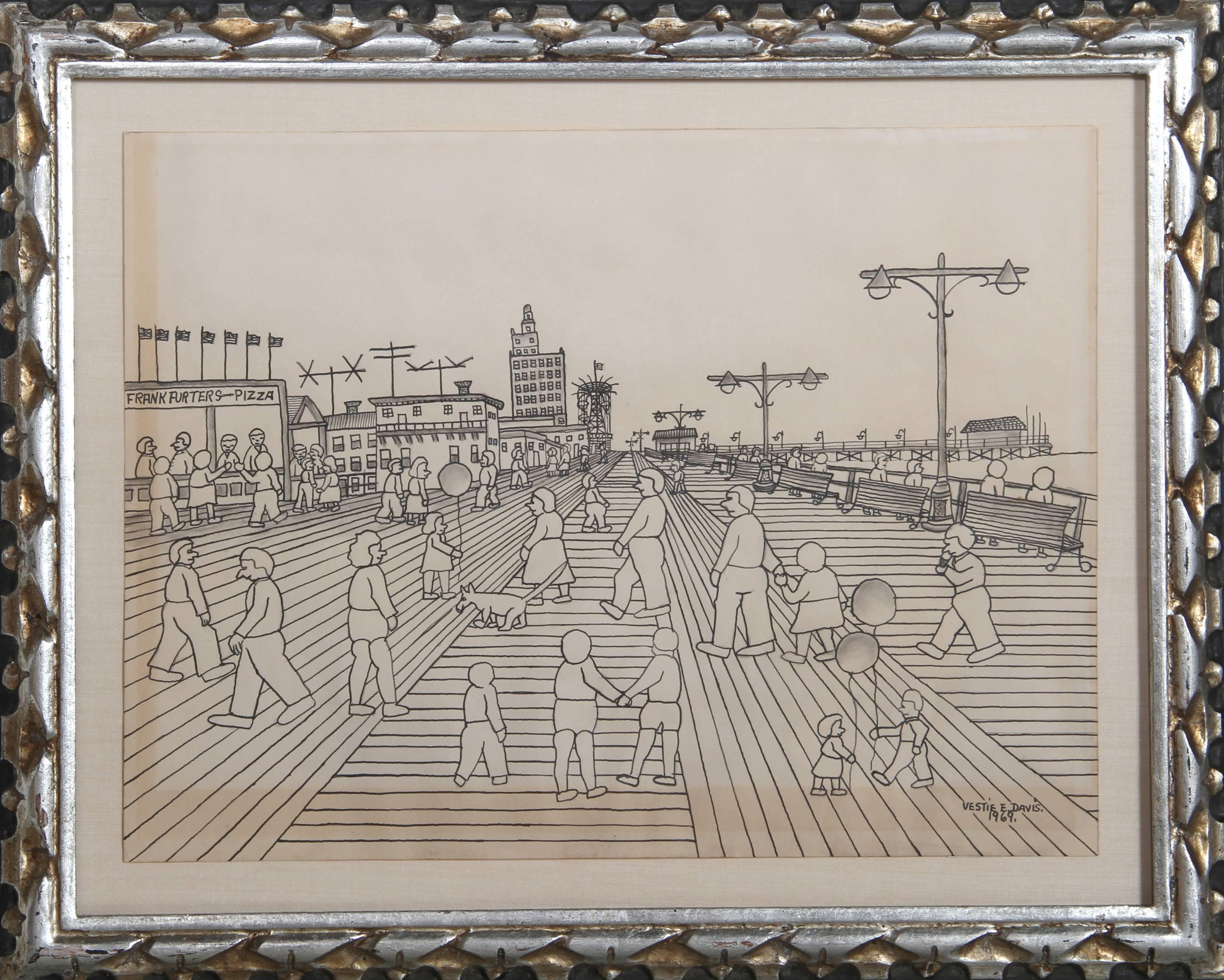 Vestie Davis Figurative Art - Coney Island Boardwalk