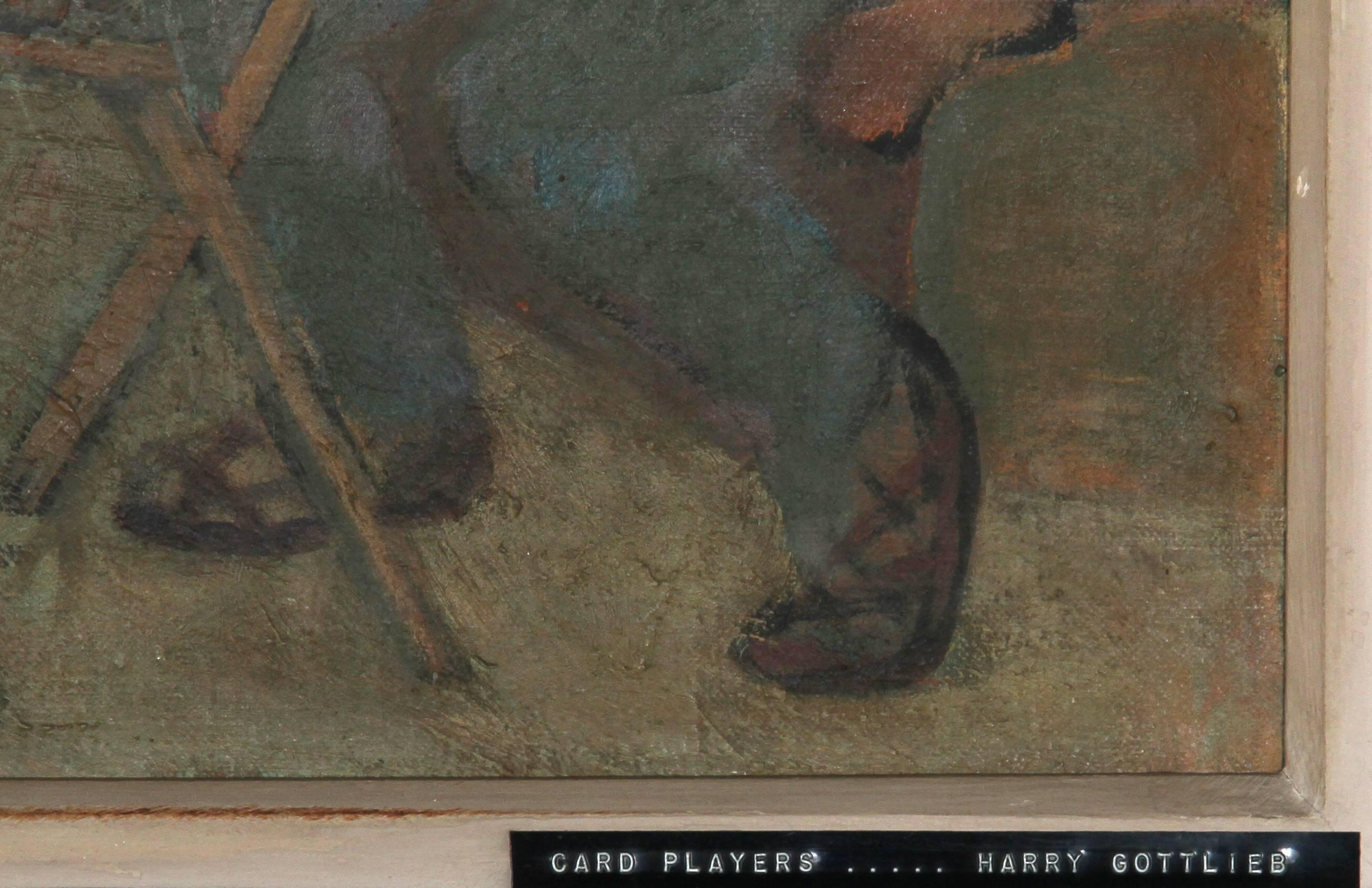 Kartenspieler, Ölgemälde auf Leinwand von Harry Gottlieb im Angebot 1