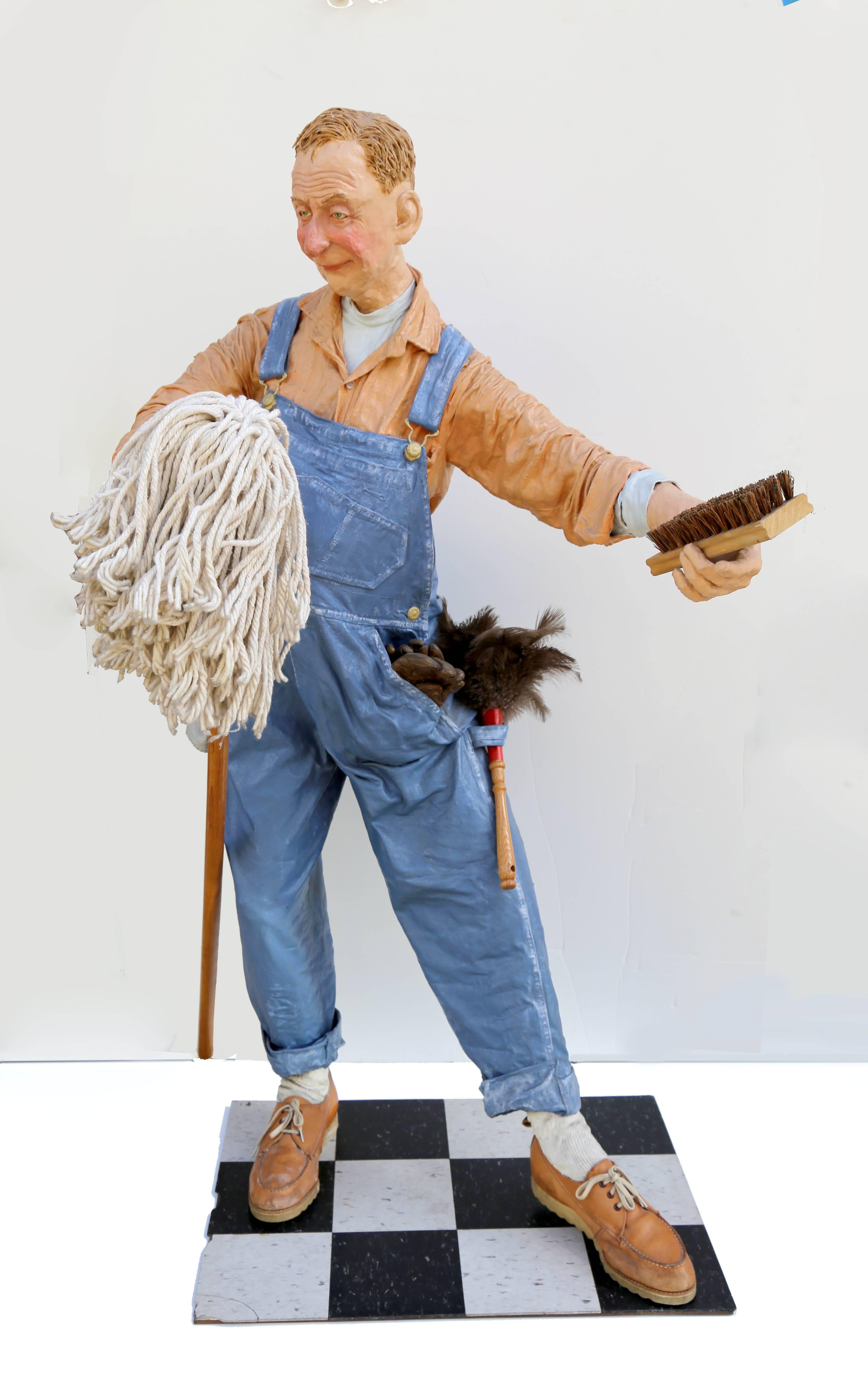Kay Ritter Figurative Sculpture - The Janitor, Free Standing Indoor Sculpture